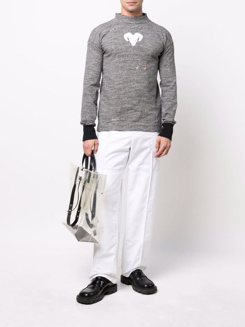 Maison Margiela o1y1124 Long Sleeves Distressed High Neck Jumper In Grey & W Size US M / EU 48-50 / 2 - 2 Thumbnail