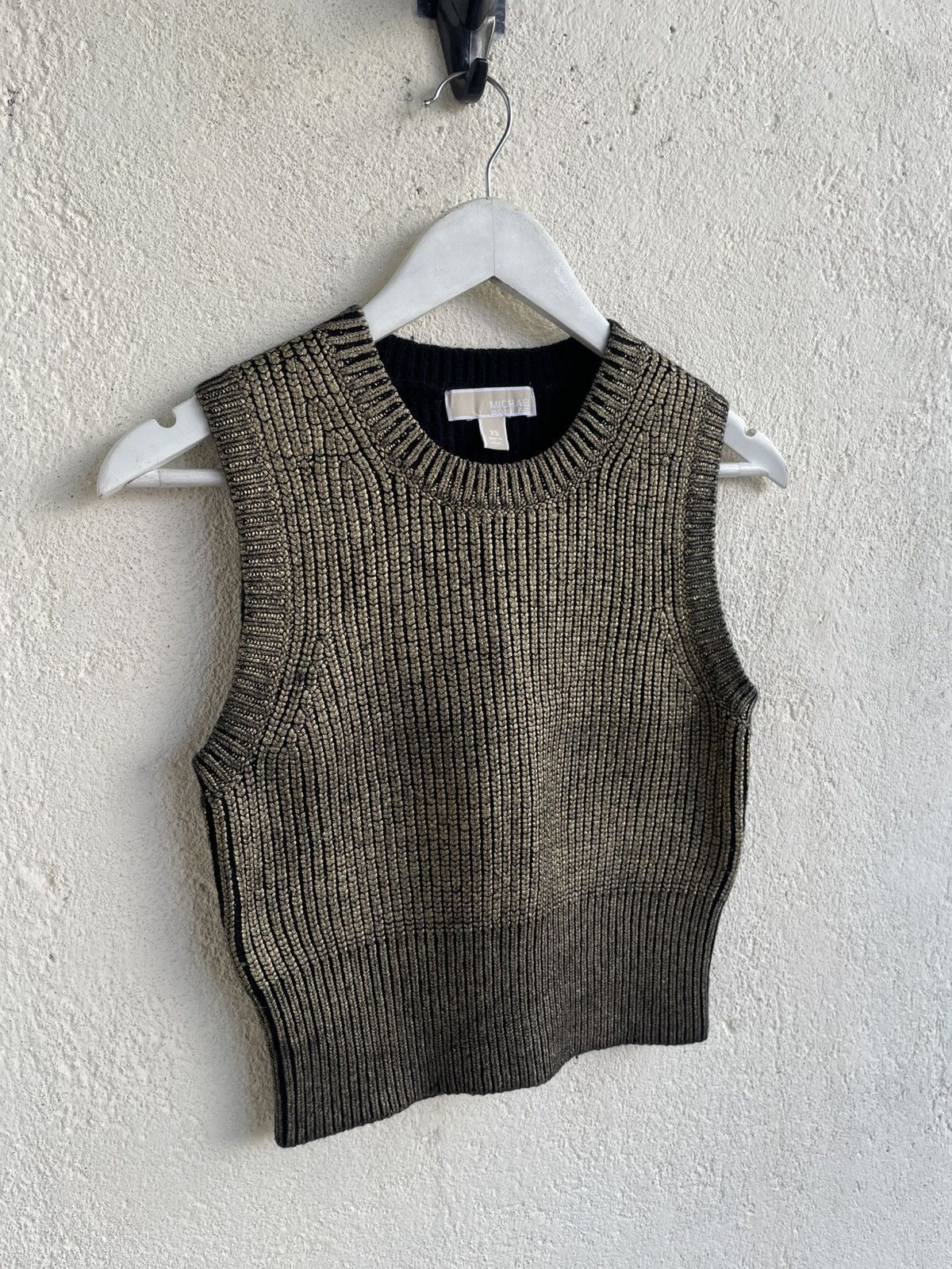 Yves Saint Laurent Michael Kors Metallic Gold Knit Ribbed Vest Dior Burberry Size XS / US 0-2 / IT 36-38 - 4 Thumbnail