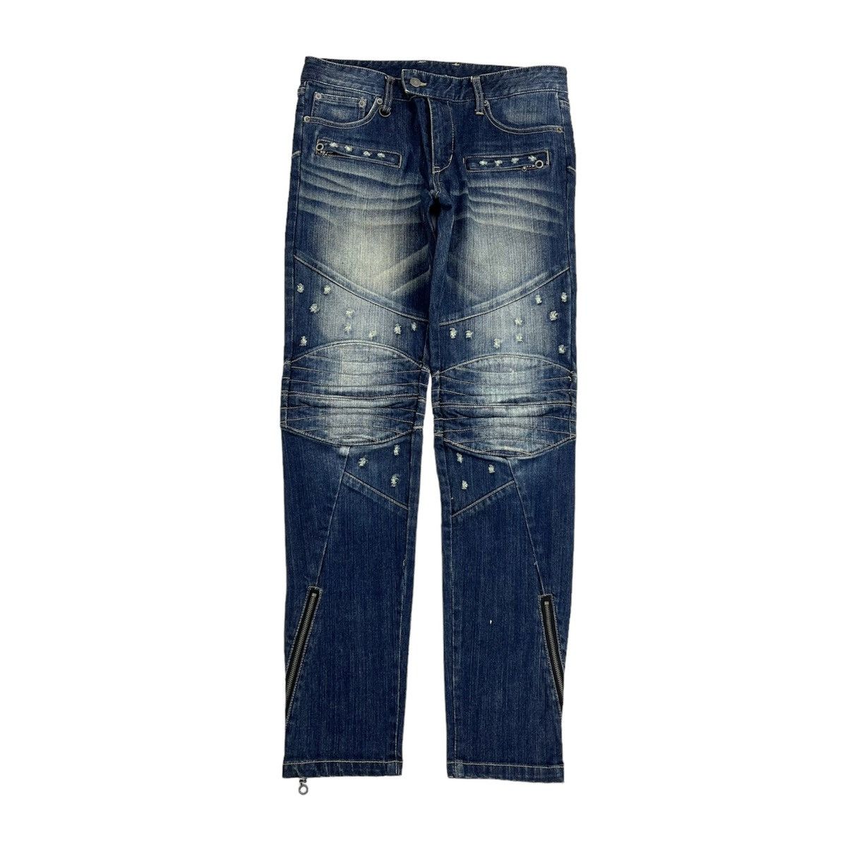 Hysteric Glamour × Japanese Brand × PPFM 2000s PPFM Bikers Multi Zipper Distressed Denim Jeans Size US 34 / EU 50 - 2 Thumbnail