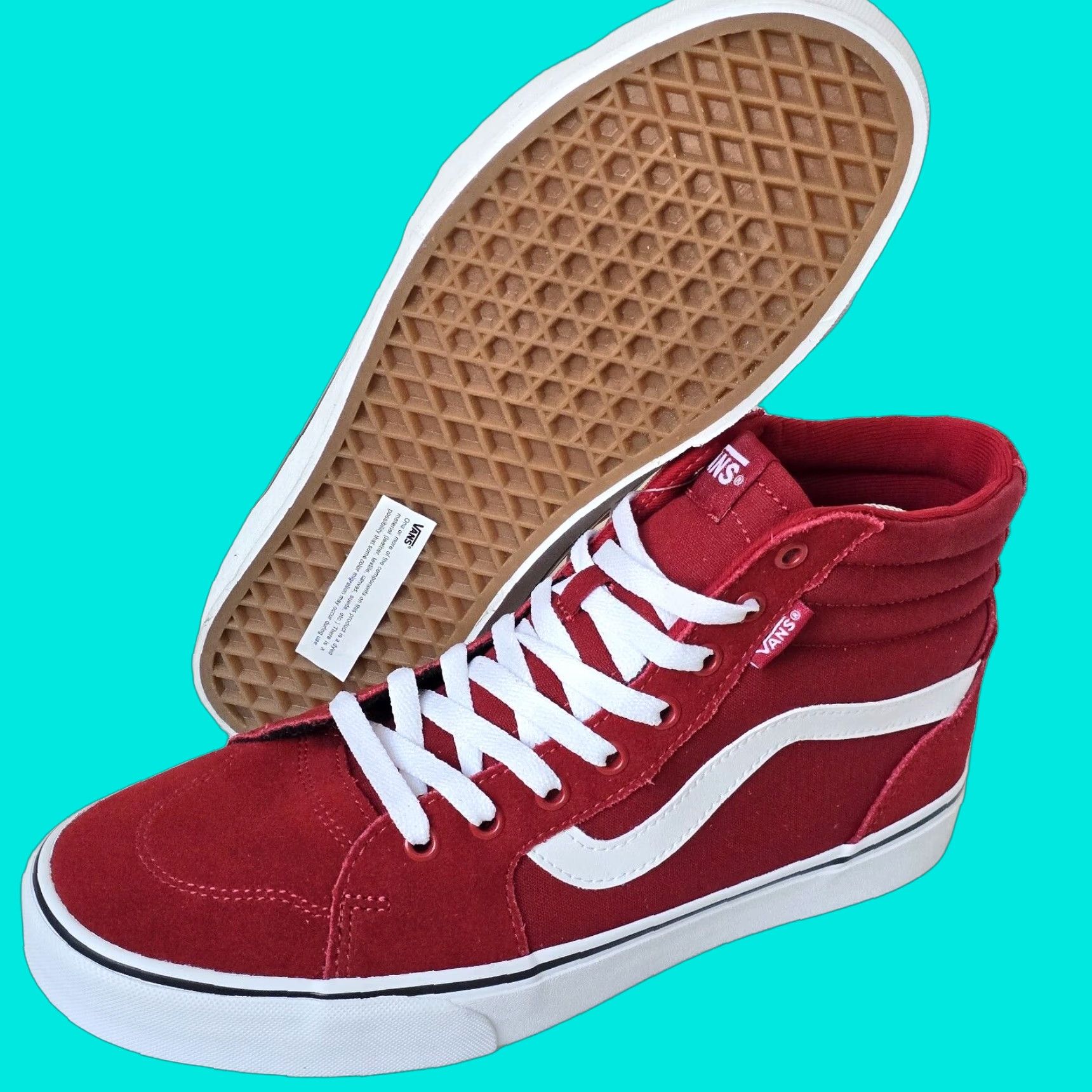 VANS Filmore Hi Top Suede Canvas Sneakers Red Chili Pepper Mens