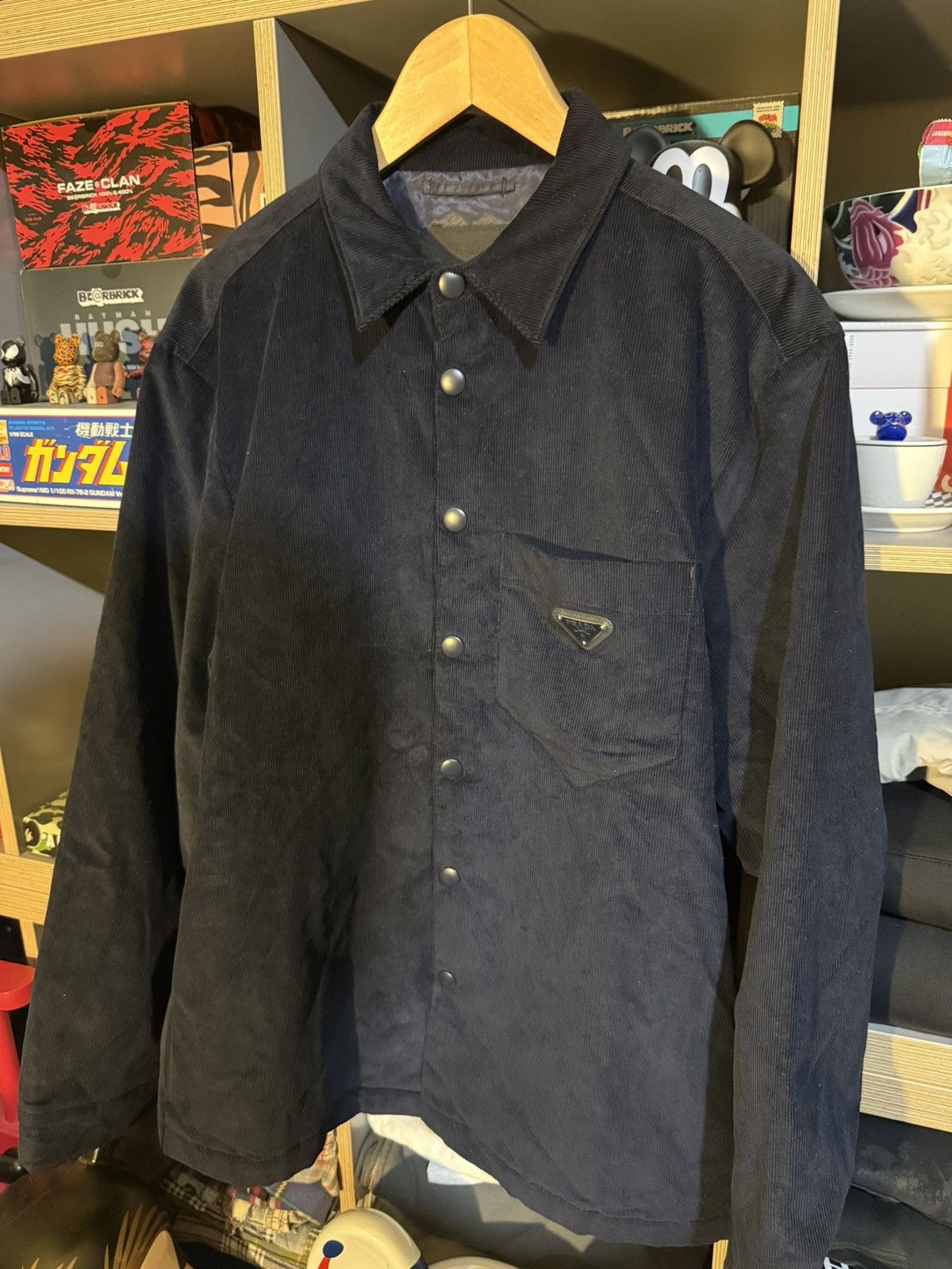 Prada Prada Corduroy Logo Snap Button Up Navy Shirt Jacket Size US L / EU 52-54 / 3 - 2 Thumbnail