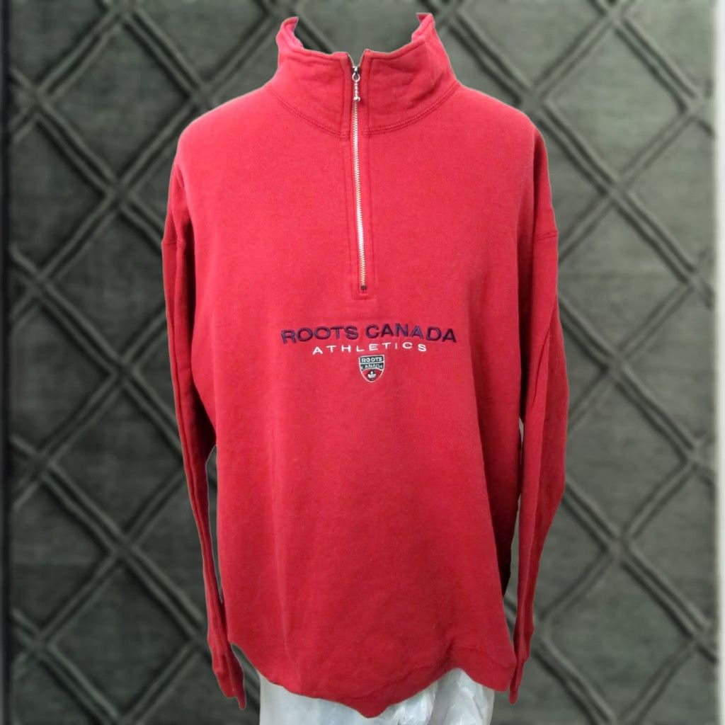 Roots VINTAGE Roots Canada Red Fleece Pullover Sweater Med L/XL 1/4 Zip Heavy Sweatshirt Size US XL / EU 56 / 4 - 1 Thumbnail