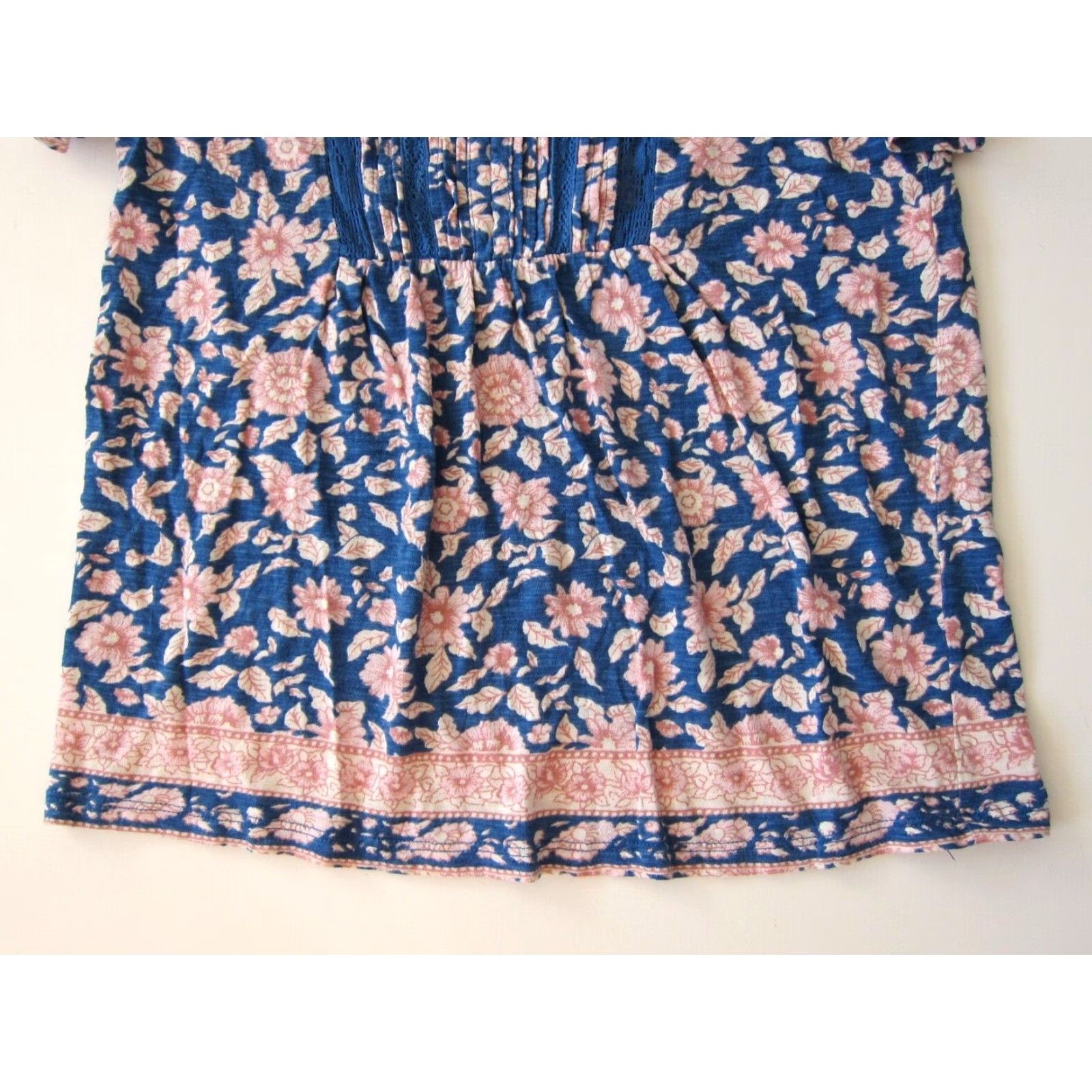 Lucky Brand Lucky Brand Blouse Short Sleeve Cotton Stretch Floral Blue Pink Peasant S/P Size S / US 4 / IT 40 - 7 Thumbnail