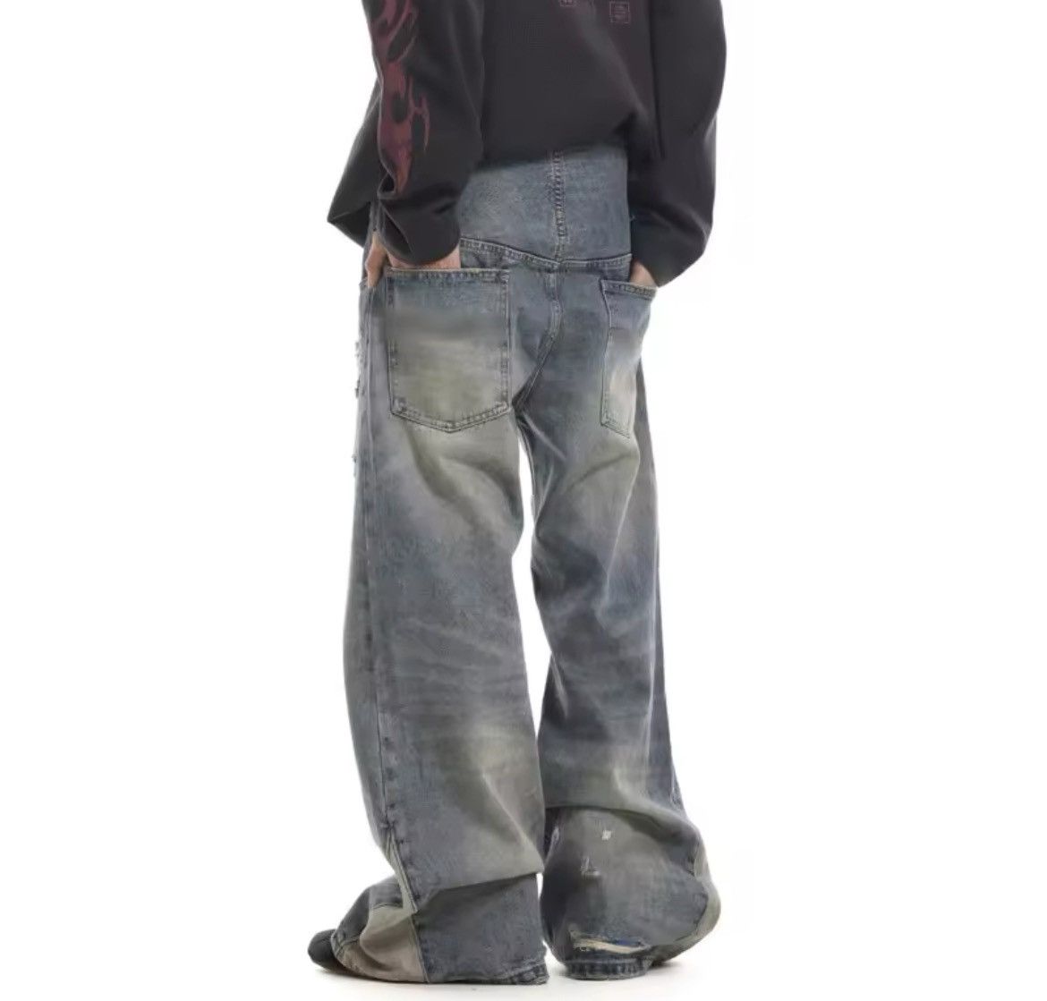 Jean Vintage Washed Distressed Splicing Flared Jeans Size US 30 / EU 46 - 4 Thumbnail