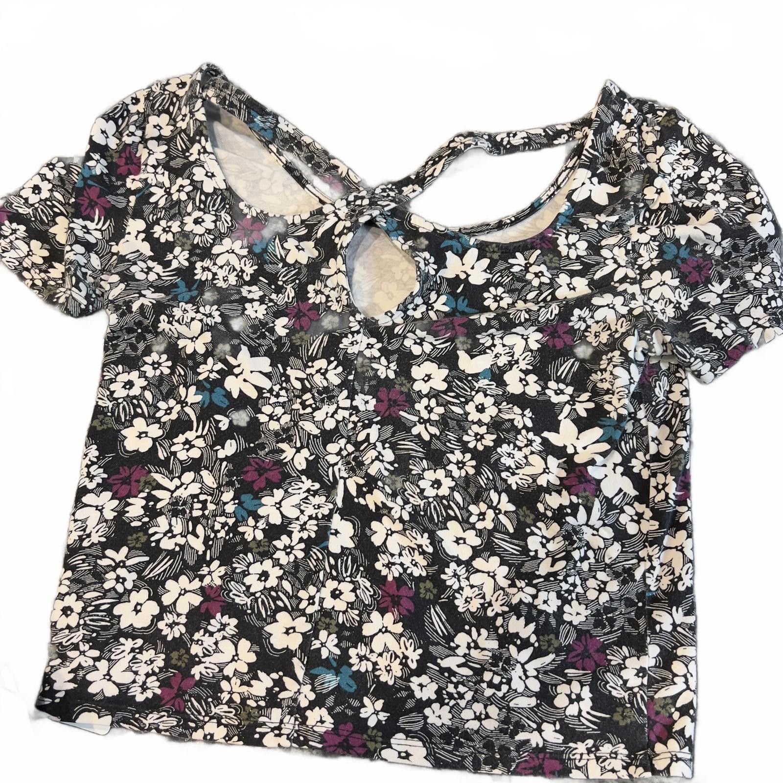 Unknown London Womens Floral Short Sleeve Blouse with Back Tie Detail Size L / US 10 / IT 46 - 2 Thumbnail