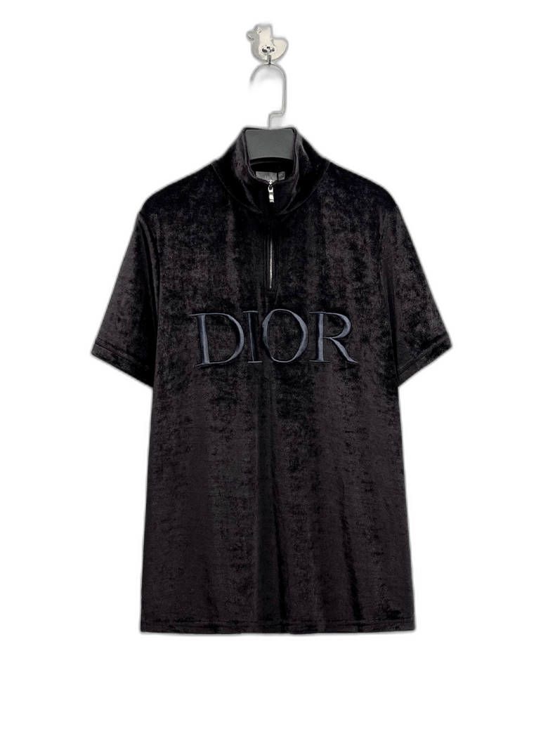 Dior Black Velvet Half-Zip Short Sleeve Dior Shirt-yf Size US XS / EU 42 / 0 - 1 Thumbnail