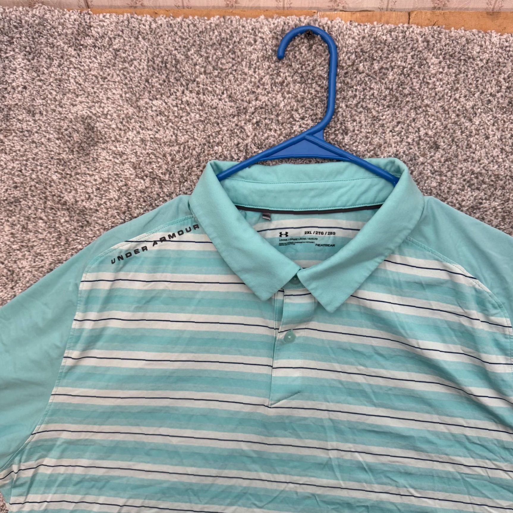 Under Armour Under Armour Polo Shirt Mens 2XL Blue Striped HeatGear Loose Fit Golf SS 1306112 Size US XXL / EU 58 / 5 - 4 Thumbnail