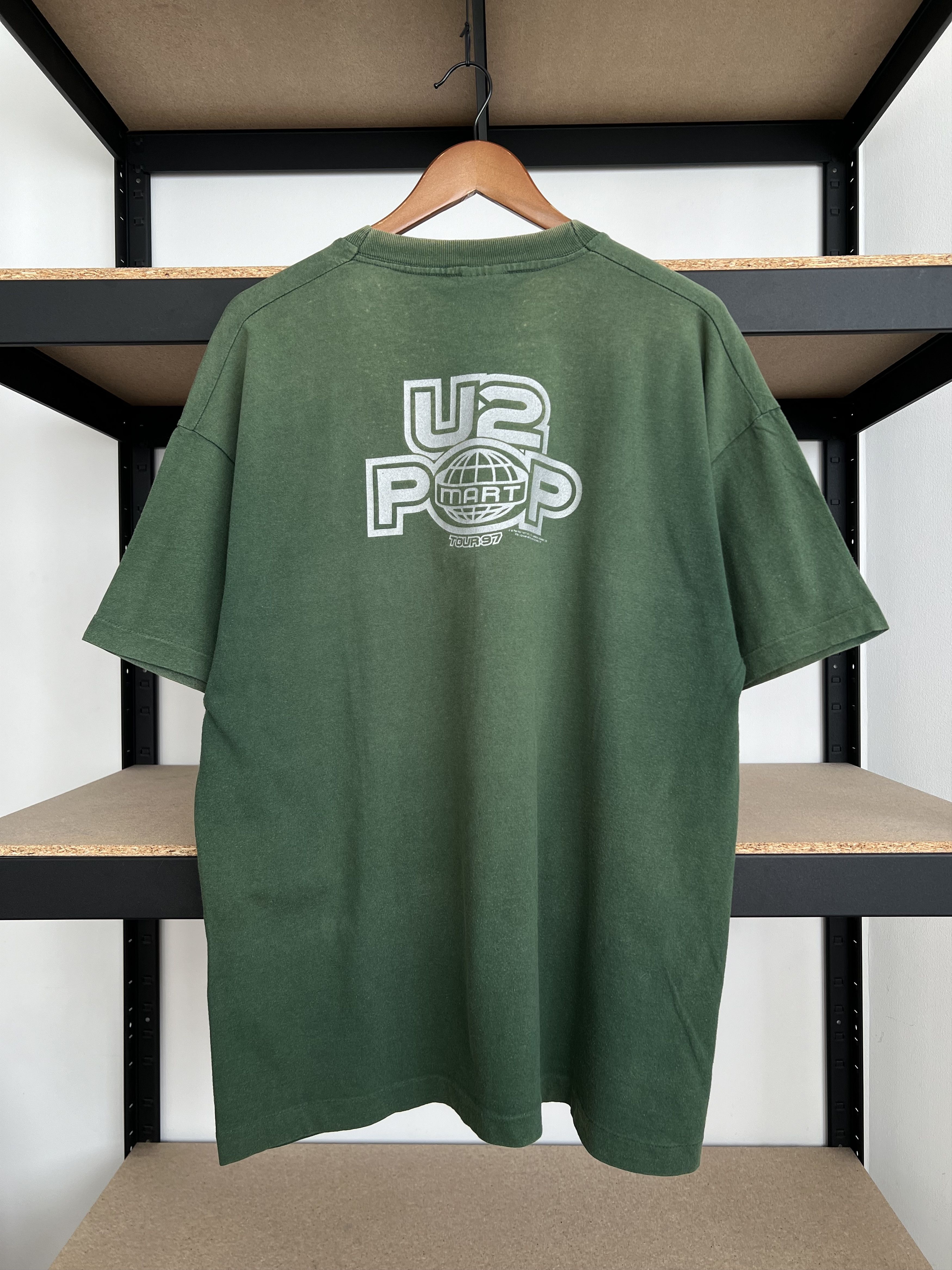 Vintage 1997 U2 Popmart Tour Rock Band Faded Green T-shirt