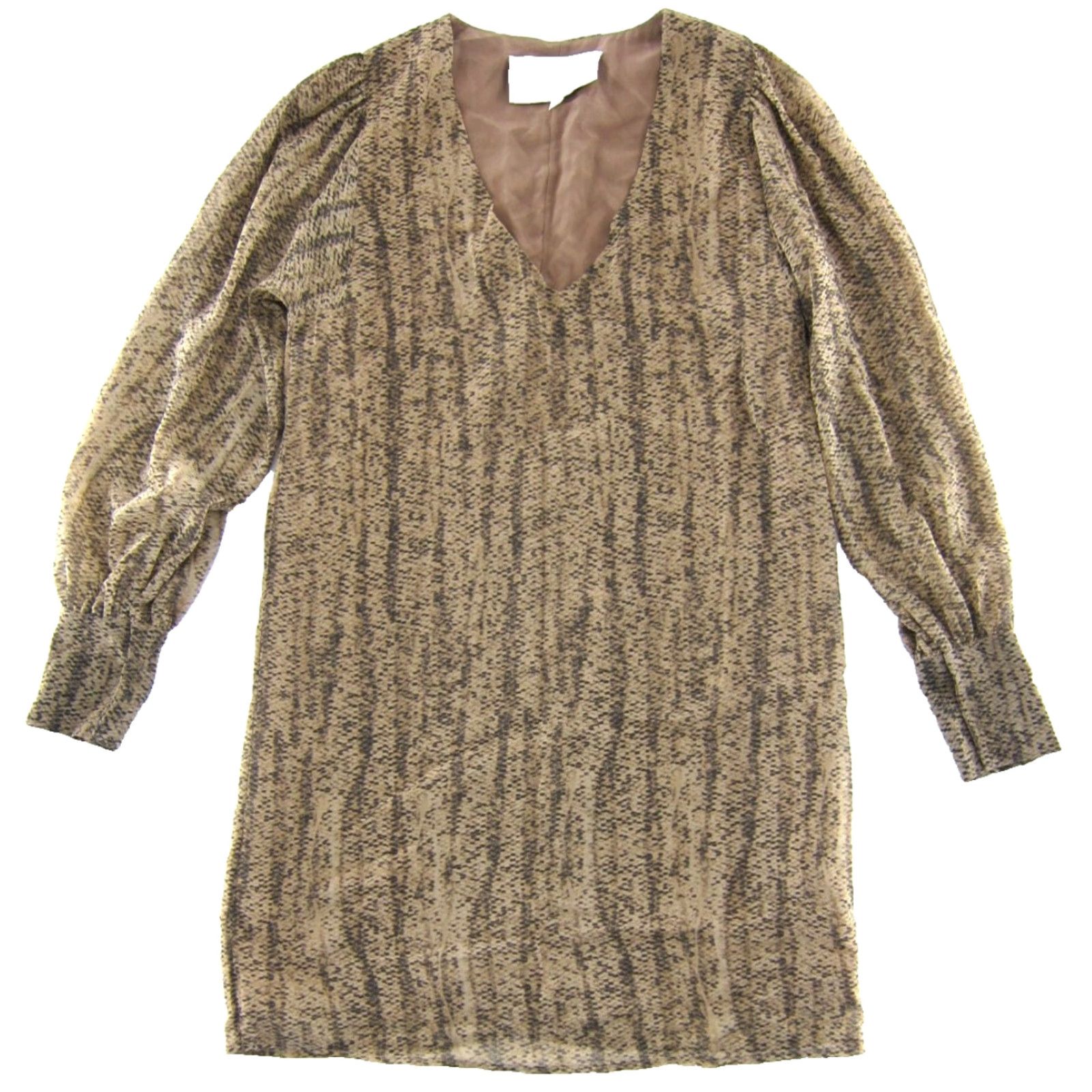 Vintage Rory Beca Brown Snakeskin Print Silky Shift Tunic Dress Long Sleeve V-Neck Small Size S / US 4 / IT 40 - 2 Thumbnail