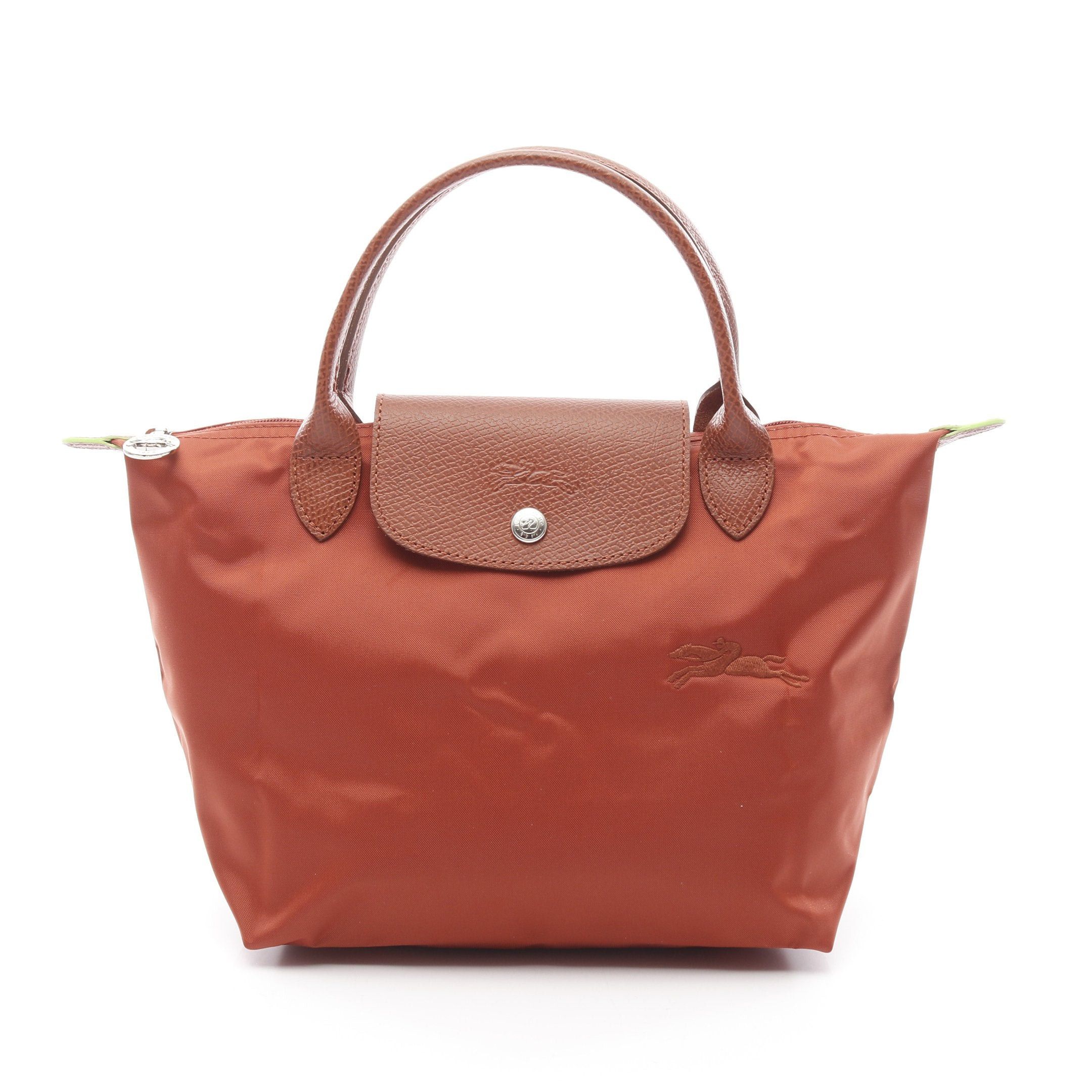 Longchamp Le Preage Green S Top Handle Handbag Tote Bag Nylon Leather Red Brown, Women's