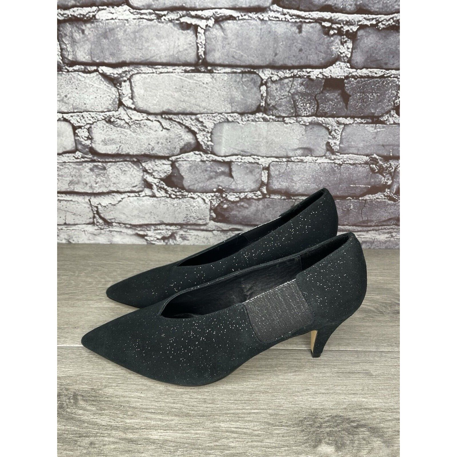Free People Free People Black Suede Glitter Slip On Pointed Toe Heels Wo Size US 8.5 / IT 38.5 - 1 Thumbnail