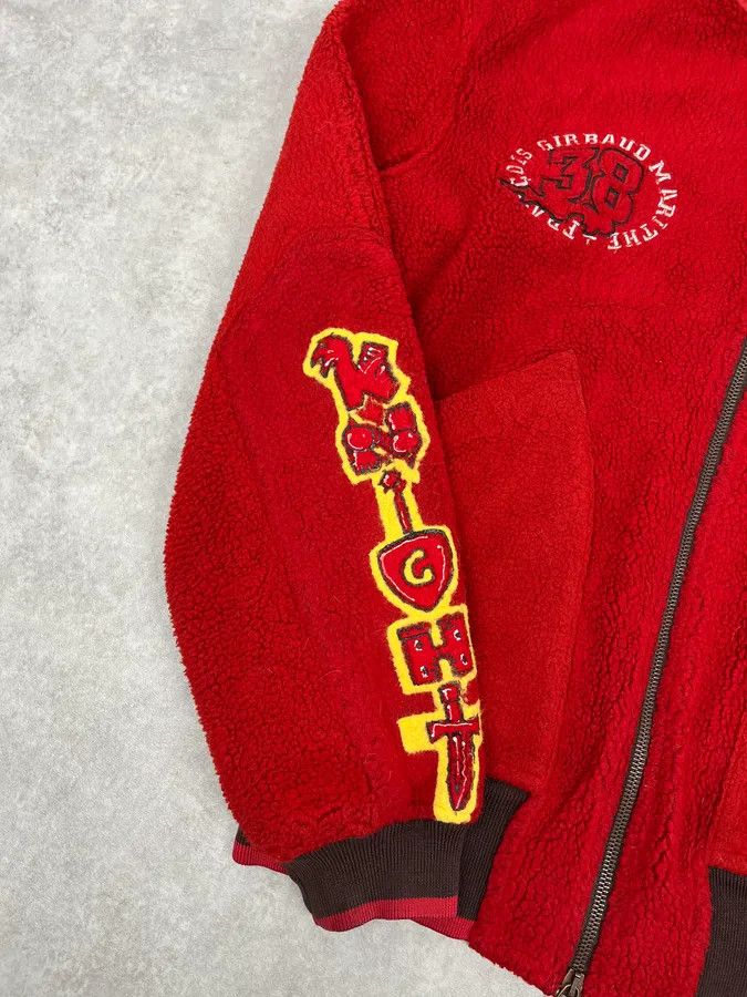 Marithe + Francois Girbaud 1990s Marithé + François Girbaud Red Fleece Embroidered Zip Jacket Size S / US 4 / IT 40 - 10 Thumbnail