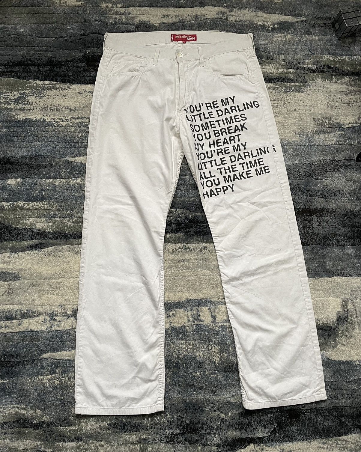 image of Archival Clothing x Comme Des Garcons Junya Watanabe 2002 « Poem » Jeans in White, Men's (Size 32)
