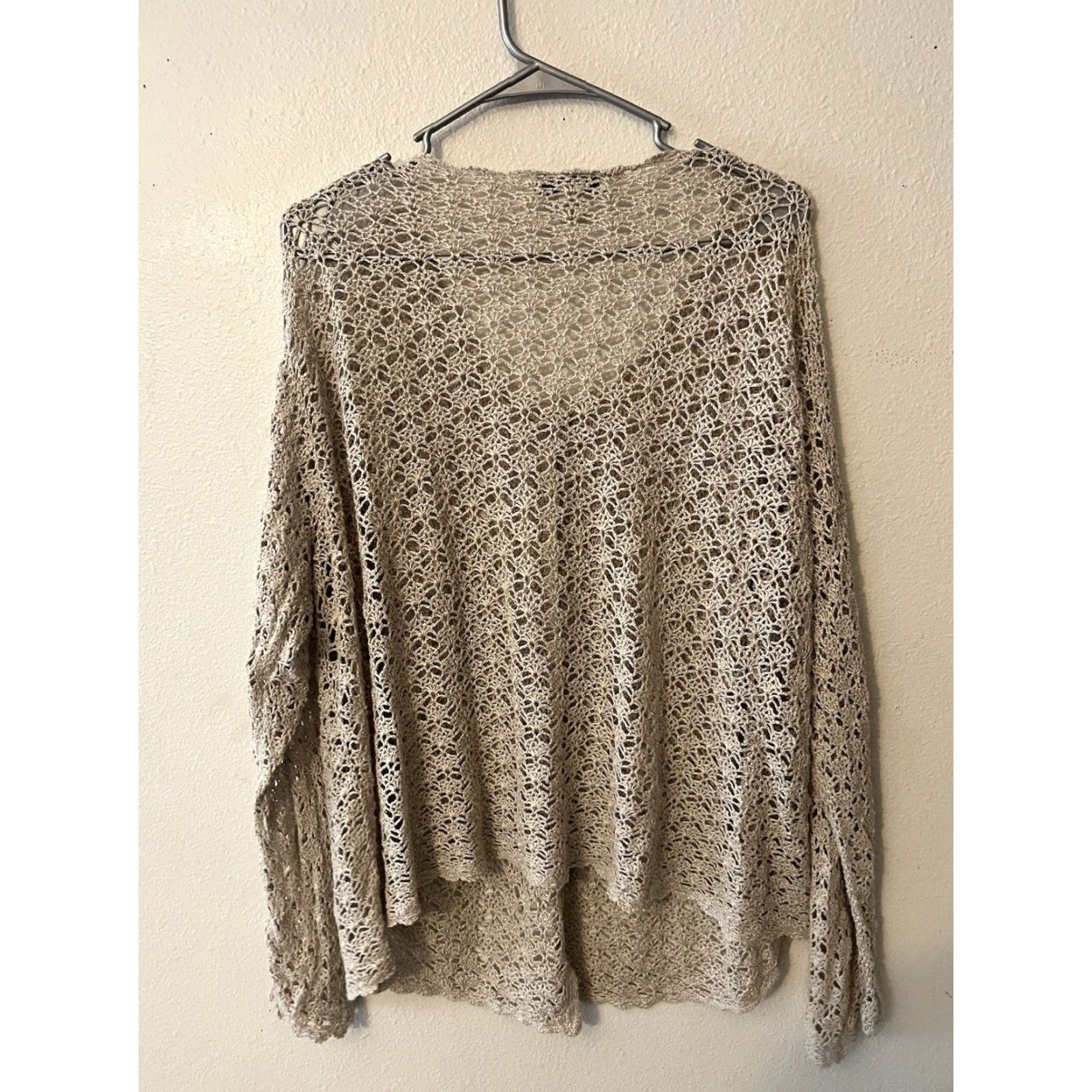 Lord & Taylor VINTAGE LORD & TAYLOR Cardigan Knit Open-Lace Linen Rayon Beige 2X Women Sweater Casual Knit Style Cardigan Mens? Size XXL / US 16-18 / IT 52-54 - 2 Thumbnail