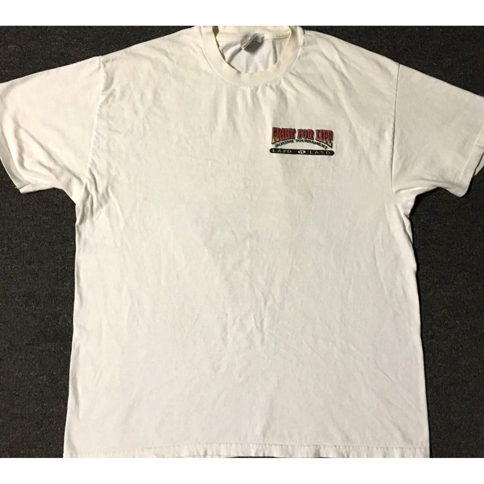 Vintage VINTAGE Fight For Life LAPD VS LASD Boxing Shirt XL White Police Cop Grunge 90s 80s USA California Mens Graphic Tee Size US XL / EU 56 / 4 - 2 Thumbnail
