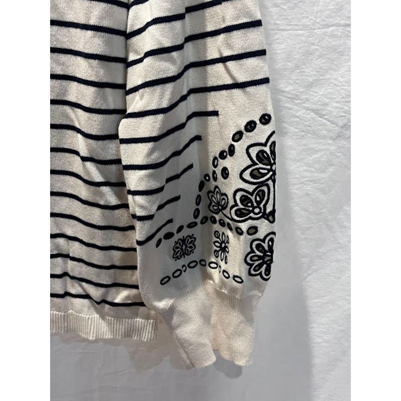 Chicos Chico's Sweater Cream Black Embroidered Crew Neck XXL Size XXL / US 16-18 / IT 52-54 - 4 Thumbnail