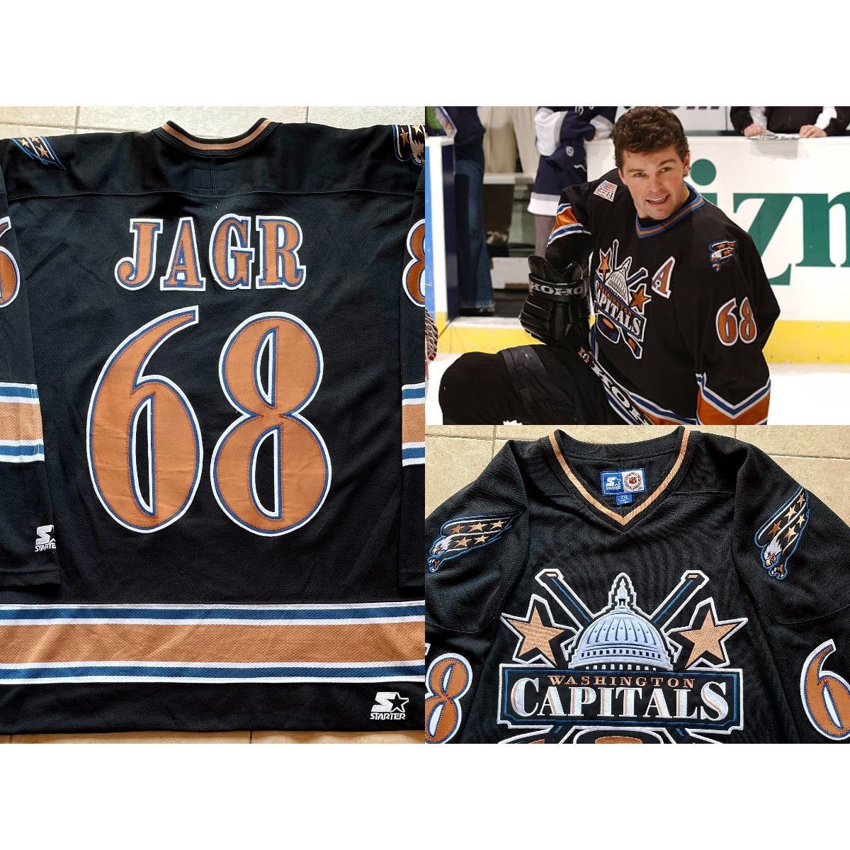 image of Jagr 68 Washington Capitals 90's Starter Jersey 2X Nhl VTG in Black, Men's (Size 2XL)