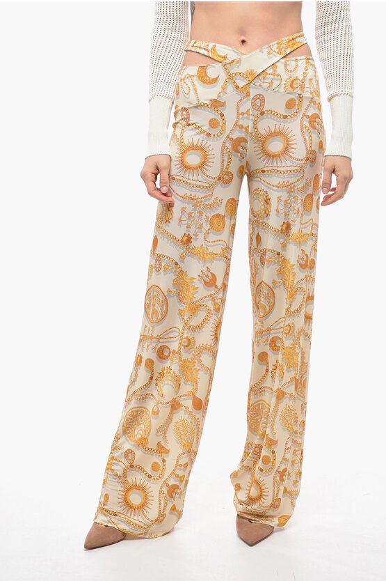 image of Marine Serre Jewel Print Palazzo Pants in Gold, Women's (Size 27)