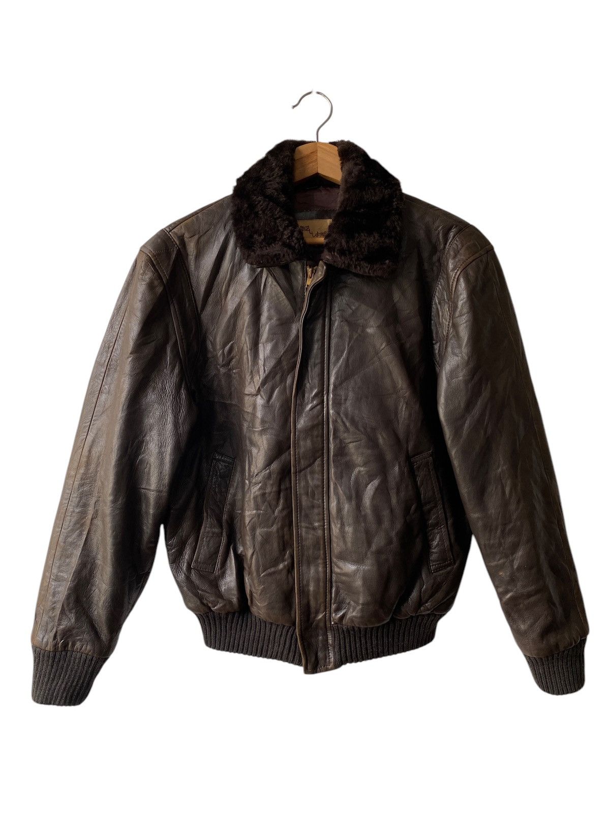 Vintage 80s 90s Chevignon Leather Jacket Aviator Jacket Dark 