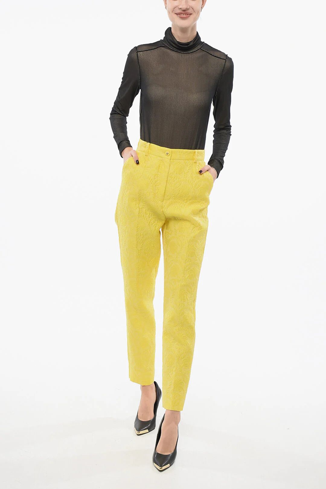Dolce & Gabbana og1mm0426 Brocade Pant in Yellow Size 27" / US 4 / IT 40 - 4 Thumbnail