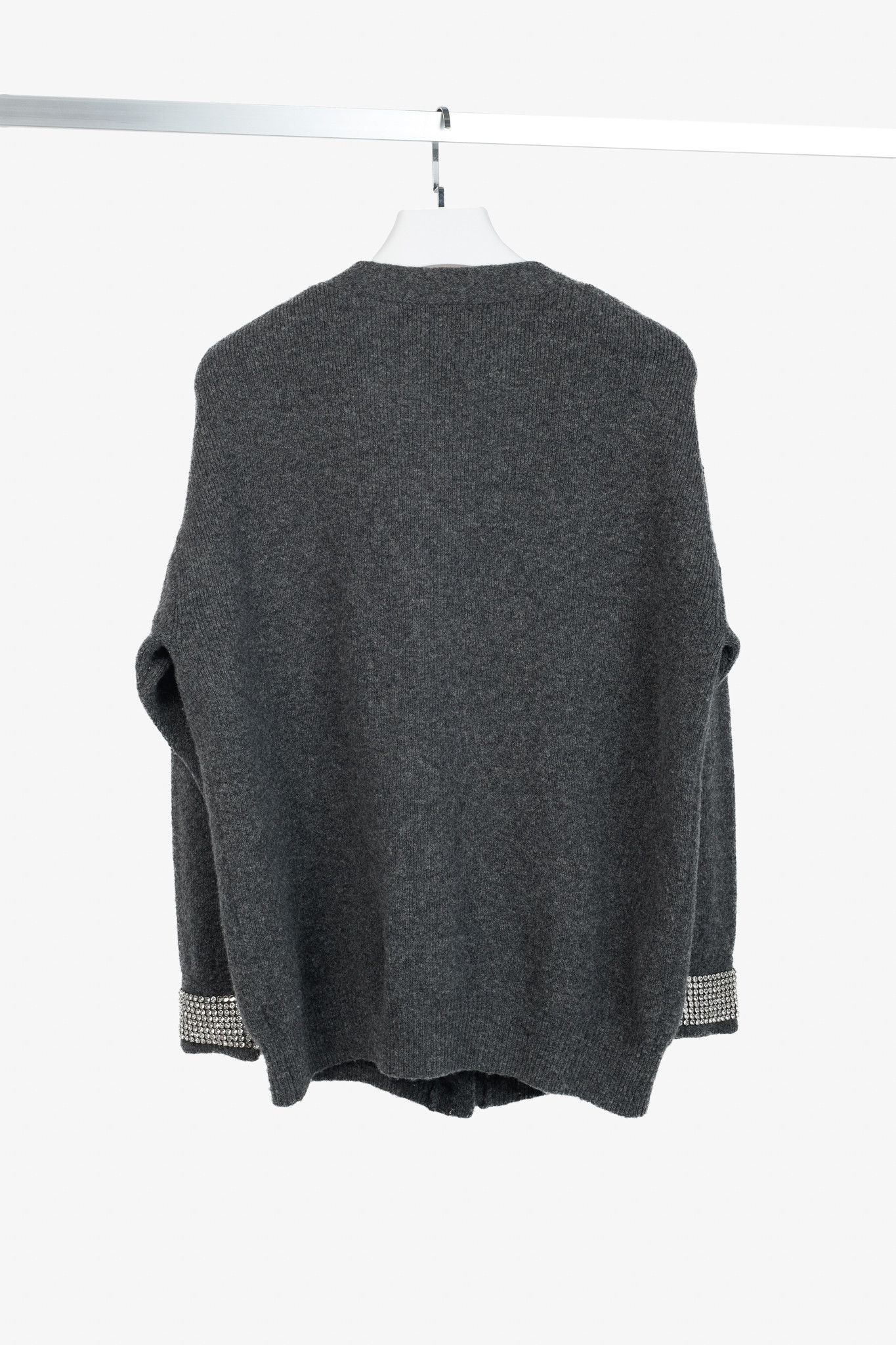 Alexander Wang Alexander Wang Charcoal Wool-Blend Crystal-Cuff Cardigan Size XL / US 12-14 / IT 48-50 - 2 Thumbnail