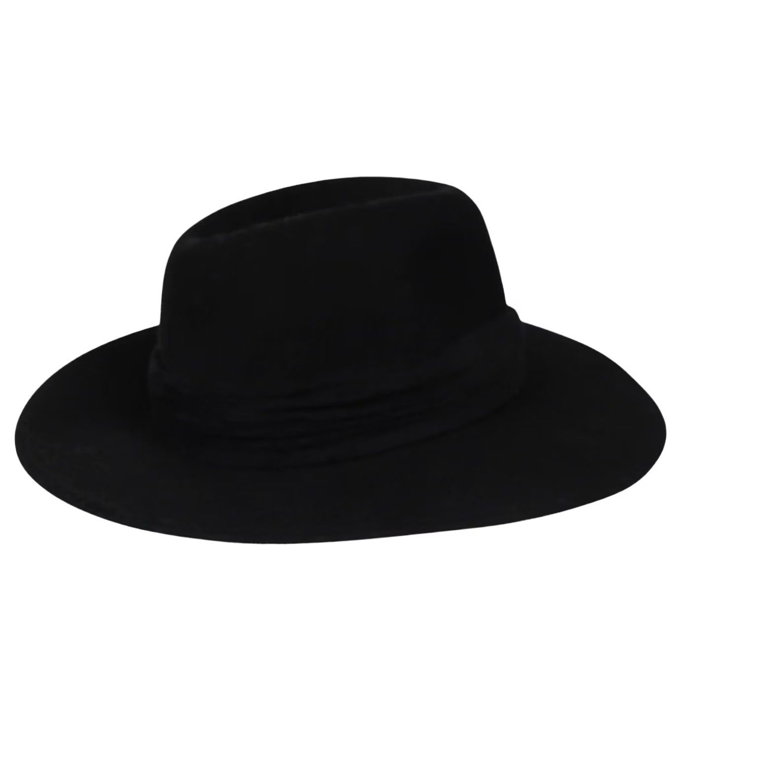 FELT VINTAGE Fedora Hat Wide Brim Black Wool Felt 70s Women One Size 23.5" circumference Size ONE SIZE - 3 Thumbnail