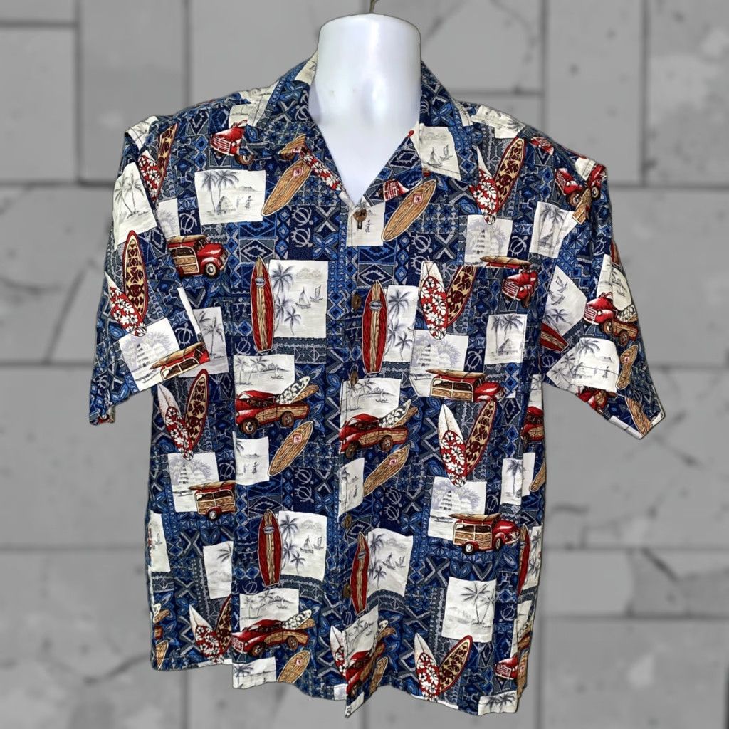 ALOHAS Reebesse Mens Car/Surfboard Print Aloha Hawaiian Shirt L Regular Multicolor Button-Up Short Sleeve Collared Cotton Casual Men Size US L / EU 52-54 / 3 - 1 Thumbnail