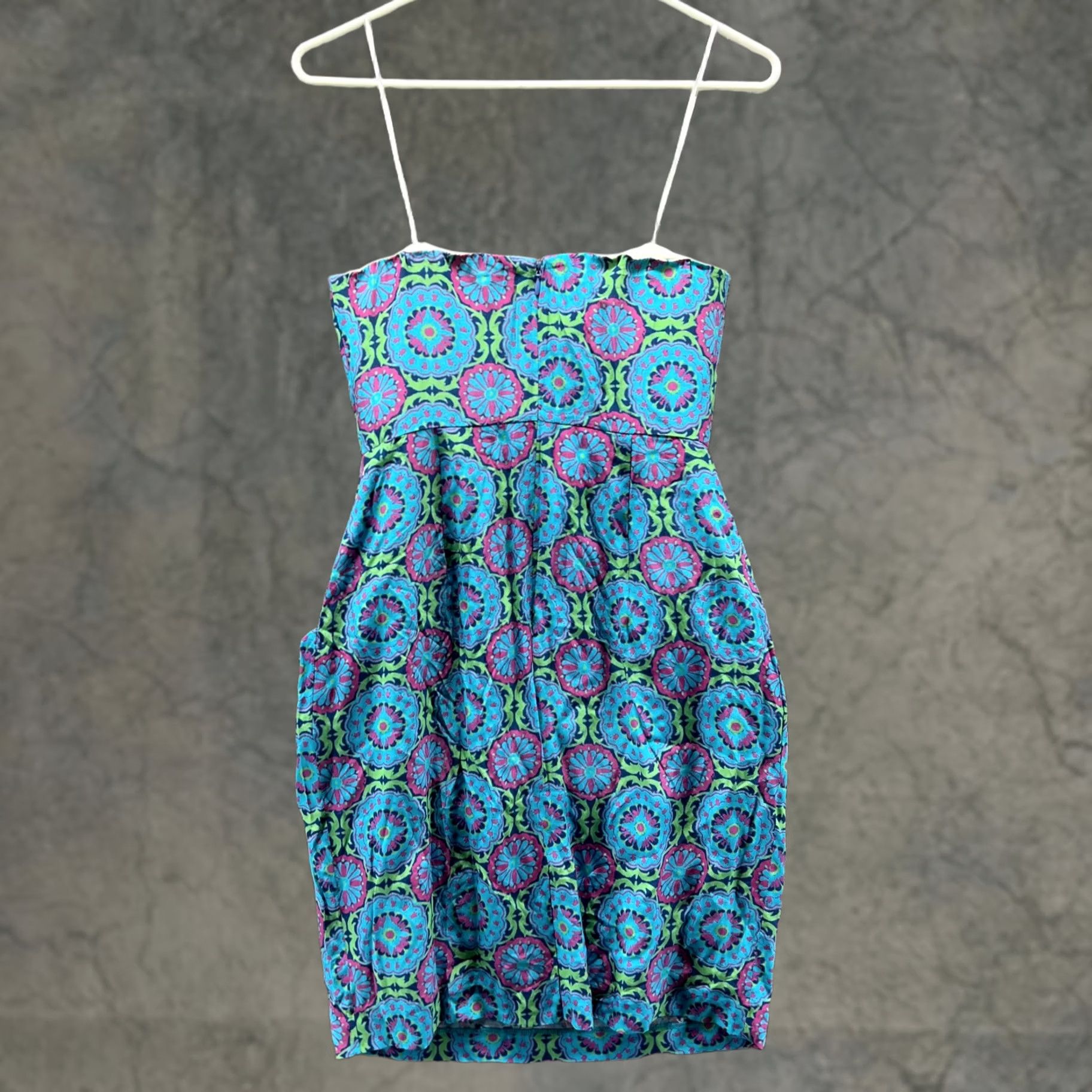 Vintage Lauren Gold Dress Womens 2 Blue Geometric Strapless Sweetheart Mini Sundress Size XS / US 0-2 / IT 36-38 - 1 Thumbnail