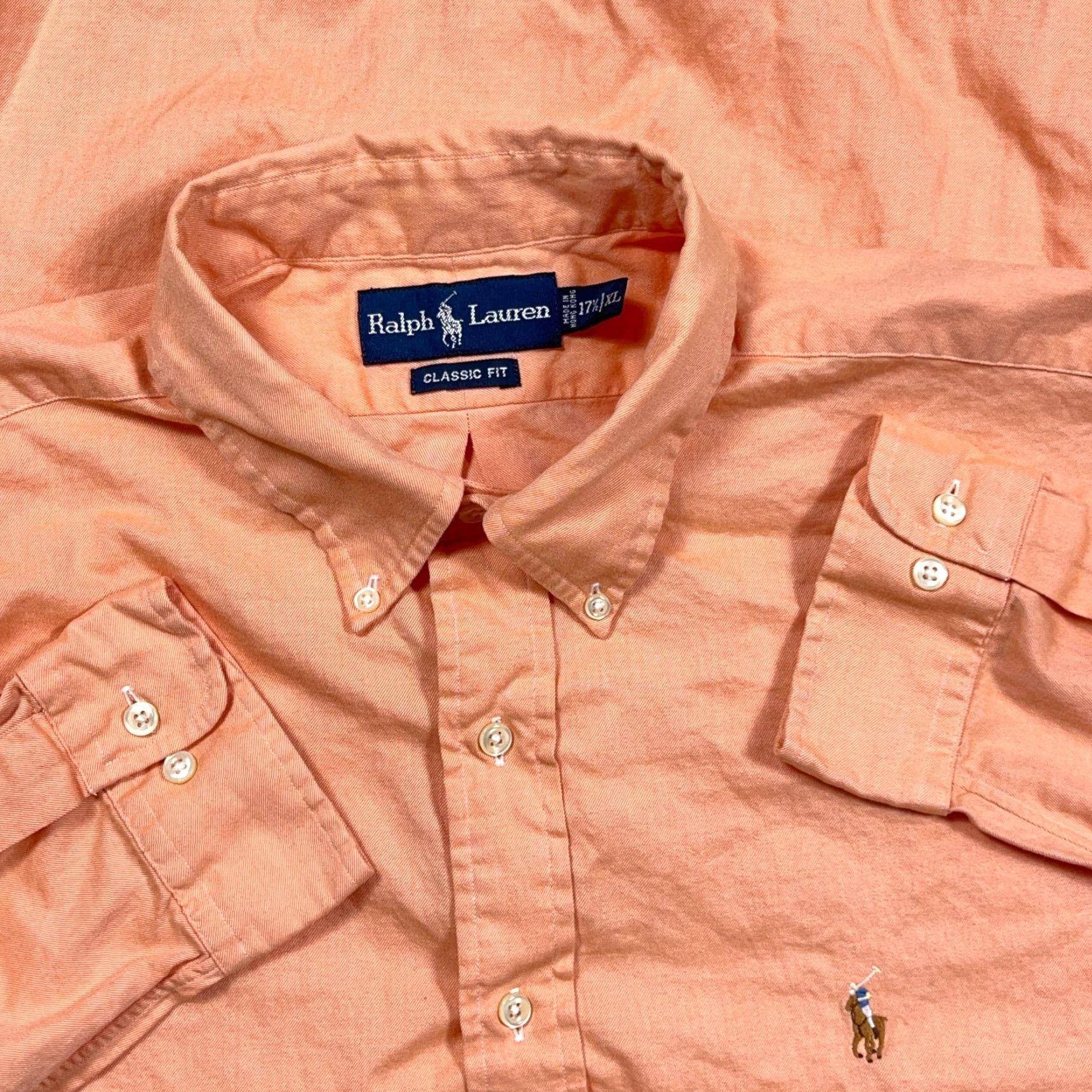 Ralph Lauren Ralph Lauren Shirt Men XL Orange Classic Fit Button Up Dress Flesh Pony Solid Size 46R - 2 Thumbnail