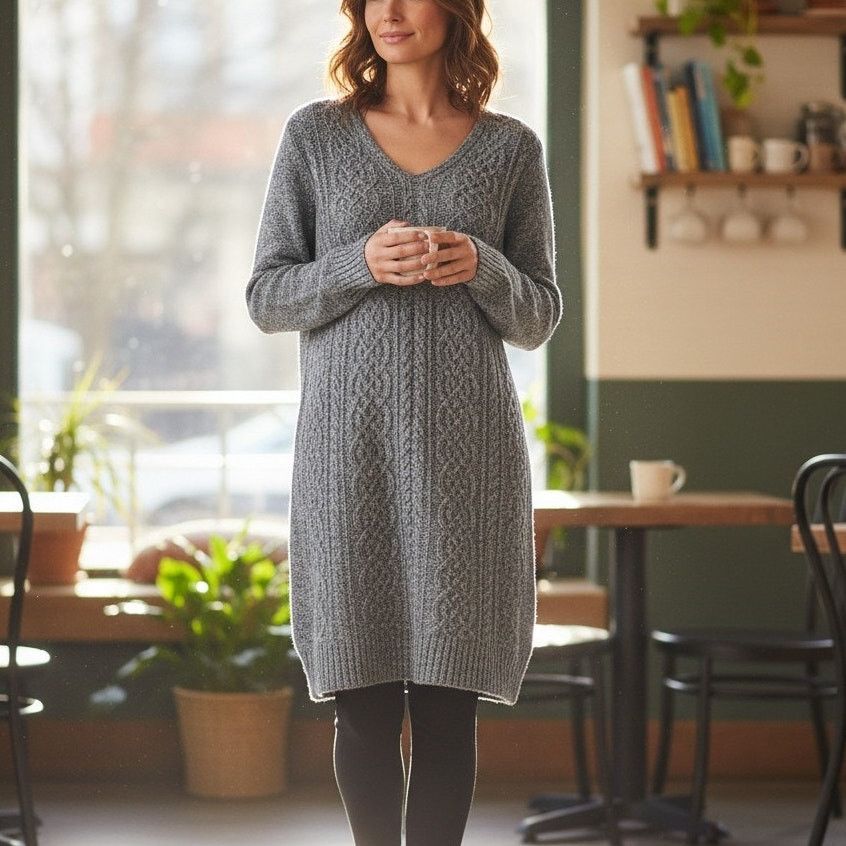 Other Max Studio Sweater Dress Cable Knit Long Sleeve V-Neck S Size S / US 4 / IT 40 - 2 Thumbnail