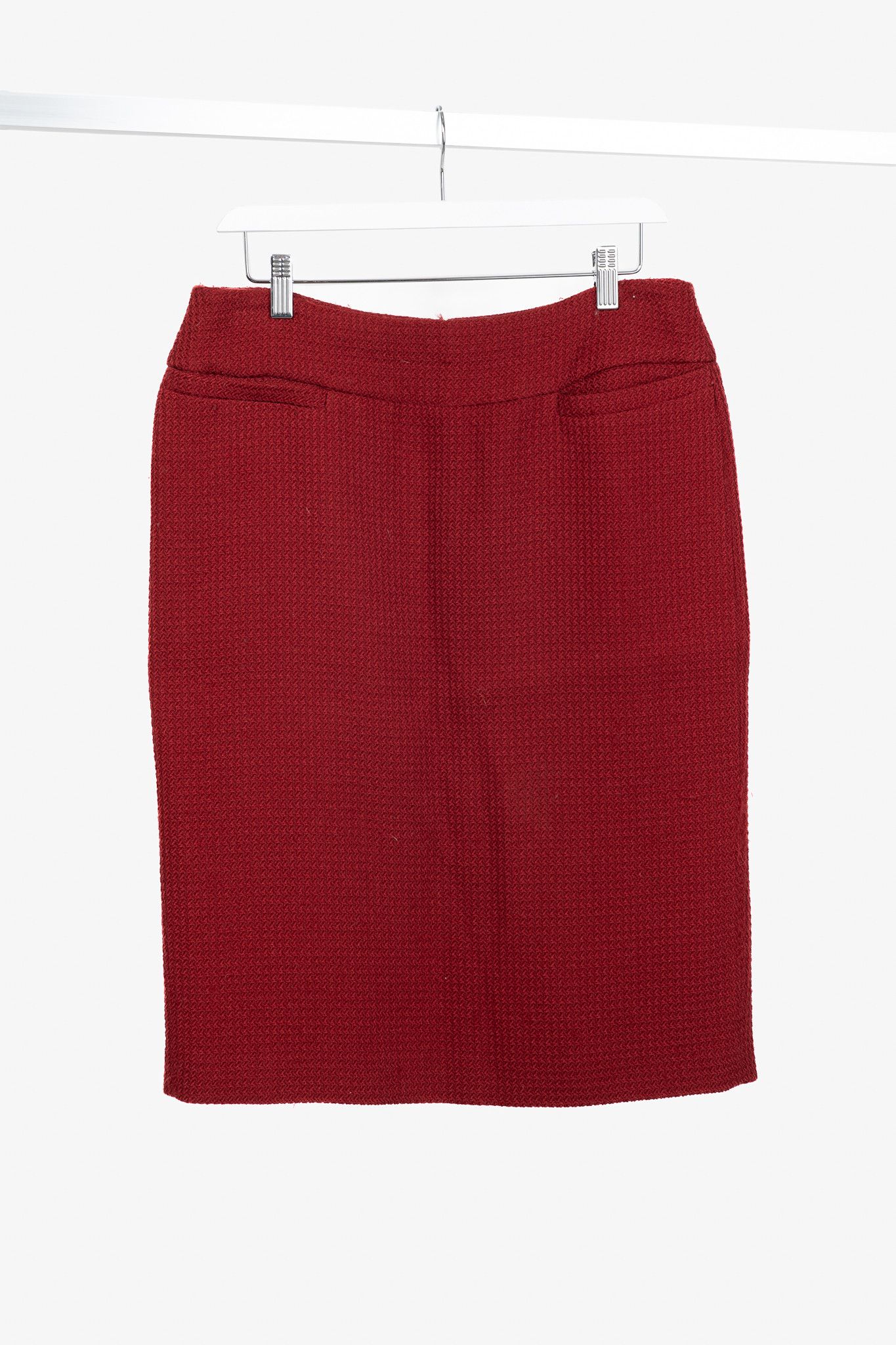 Donna Karan Donna Karan New York Red Wool Tweed Pencil Skirt Size 32" / US 10 / IT 46 - 1 Thumbnail