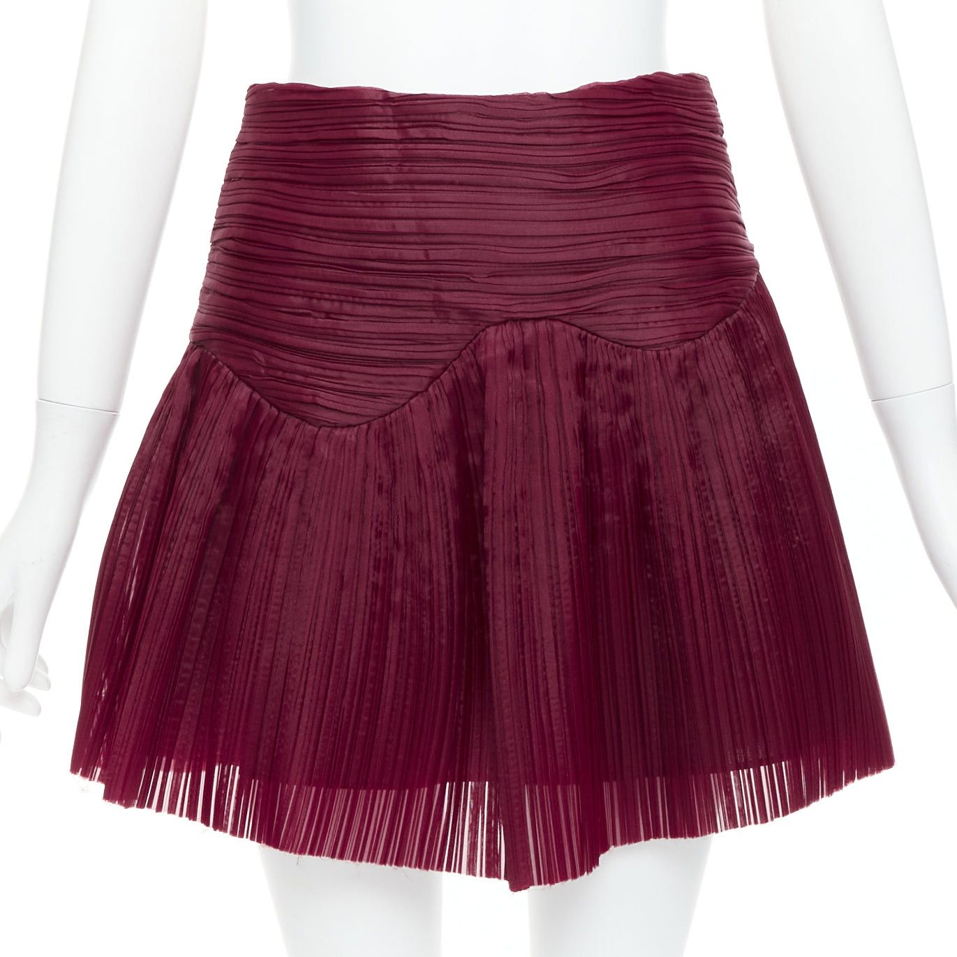 Aje AJE Laurier Wave burgundy plisse organza high waist mini skirt UK6 XS Size 26" / US 2 / IT 38 - 1 Thumbnail