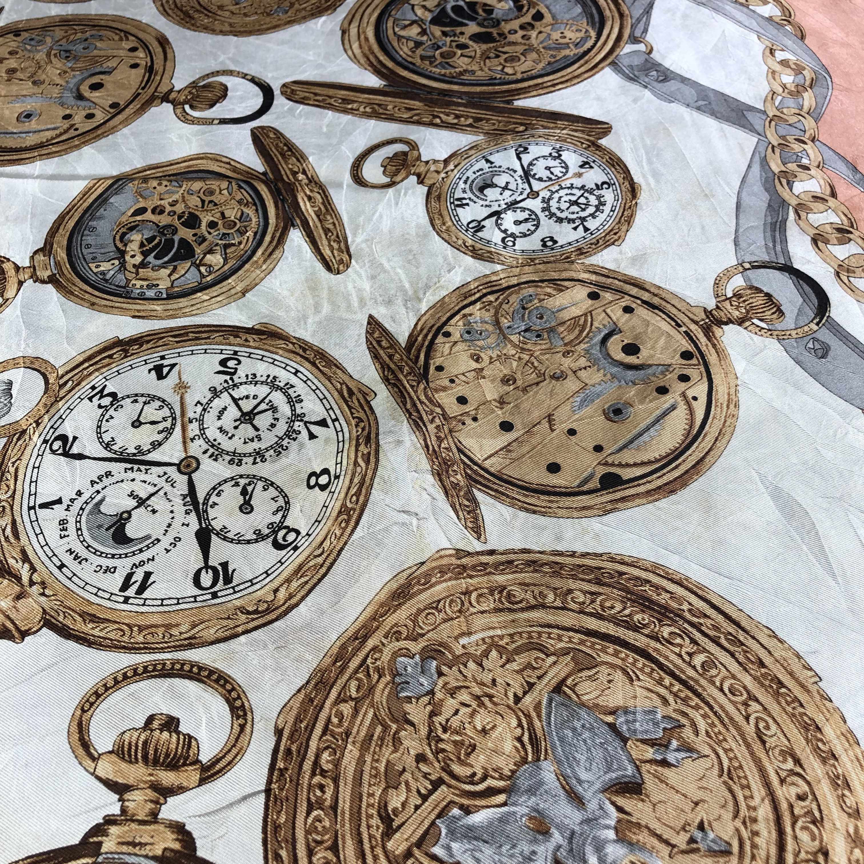 Vintage Luxury Pocket Watches Design Silk Scarf M724 Size ONE SIZE - 5 Thumbnail