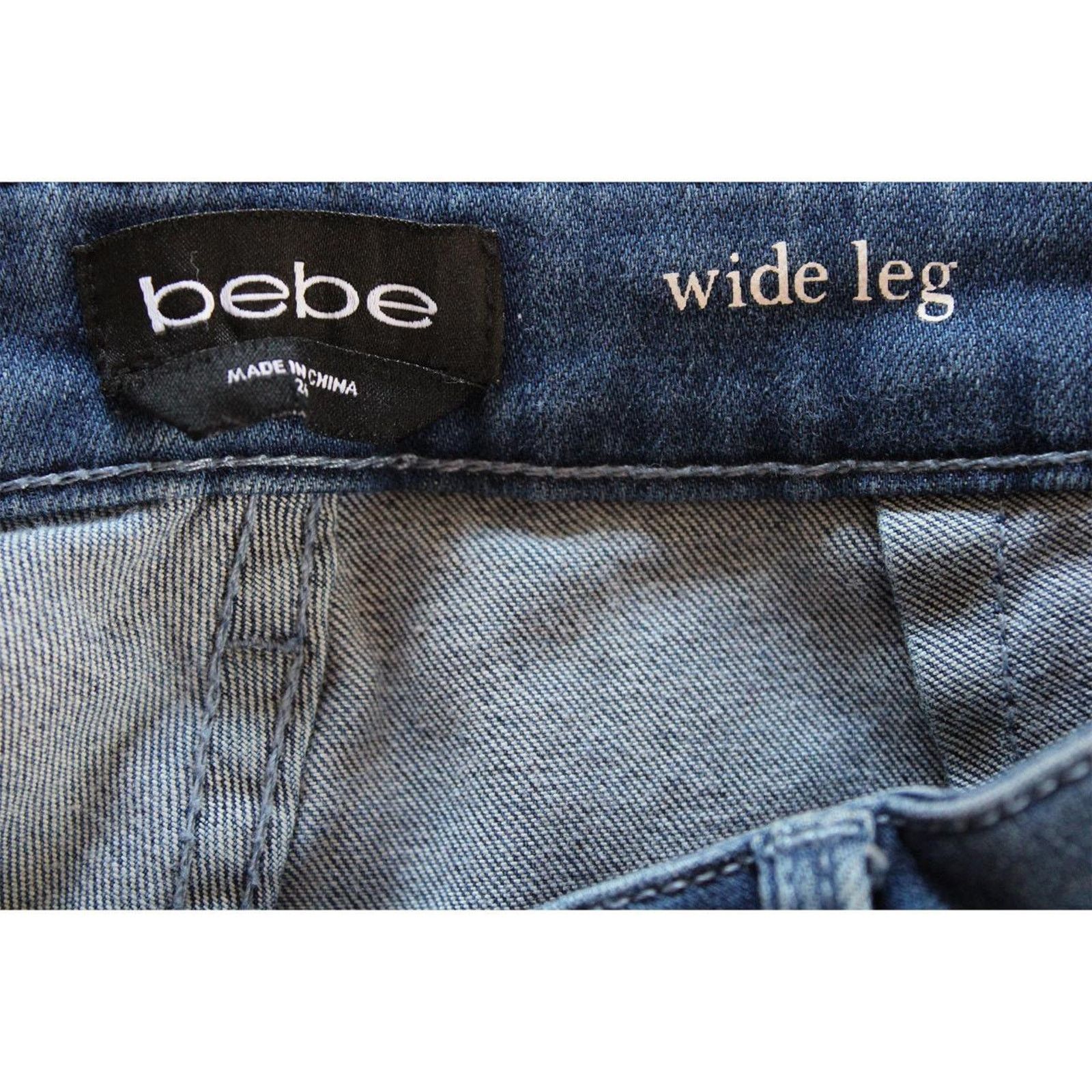 Bebe Y2K Bebe Wide Leg Bootcut Striped Blue Denim Jeans Size 24" / US 00 / IT 34 - 6 Thumbnail