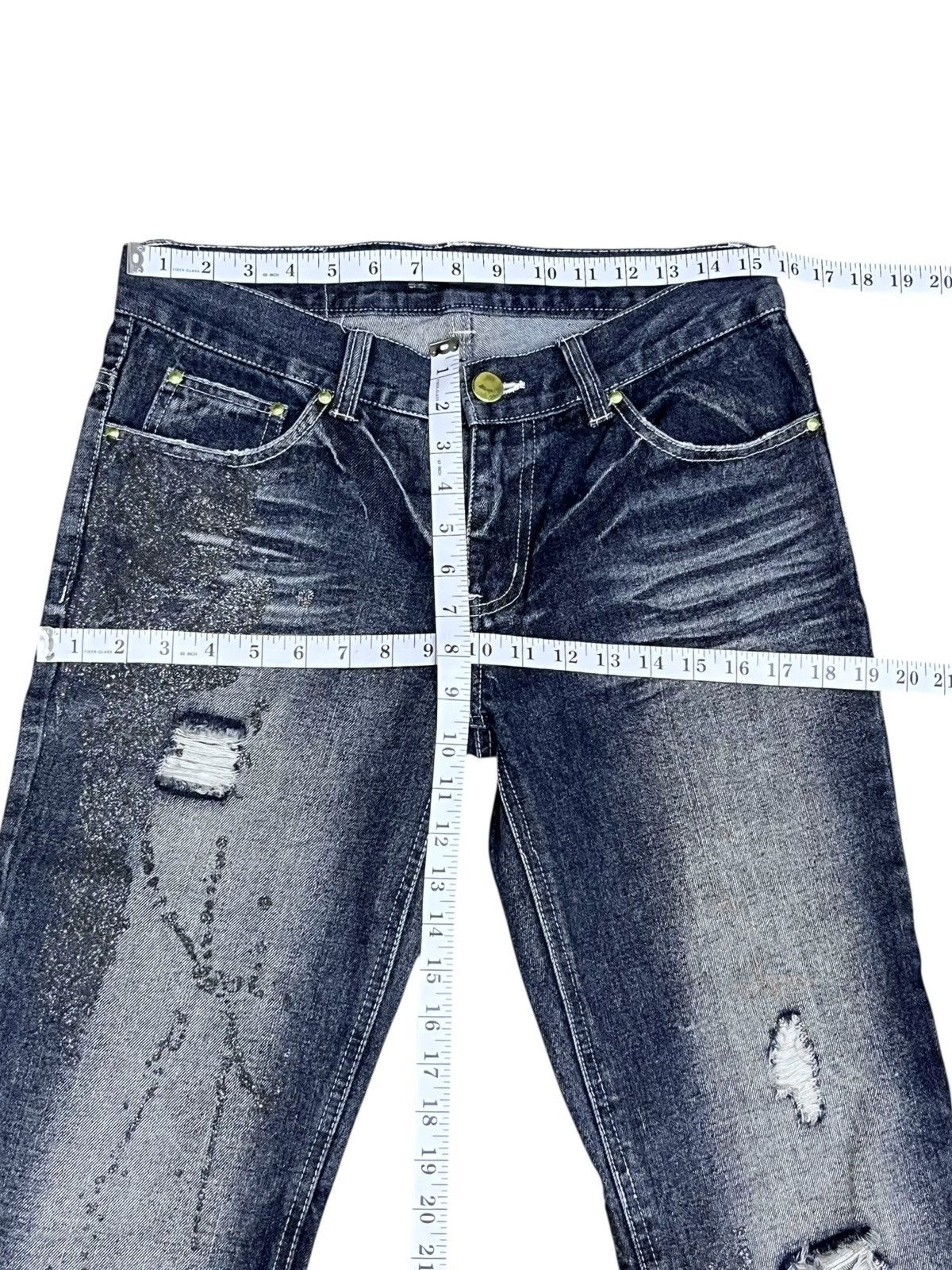 FYE🔥VTG BLACK BACCARA GLITTER SPLASH DISTRESSED FLARE JEANS