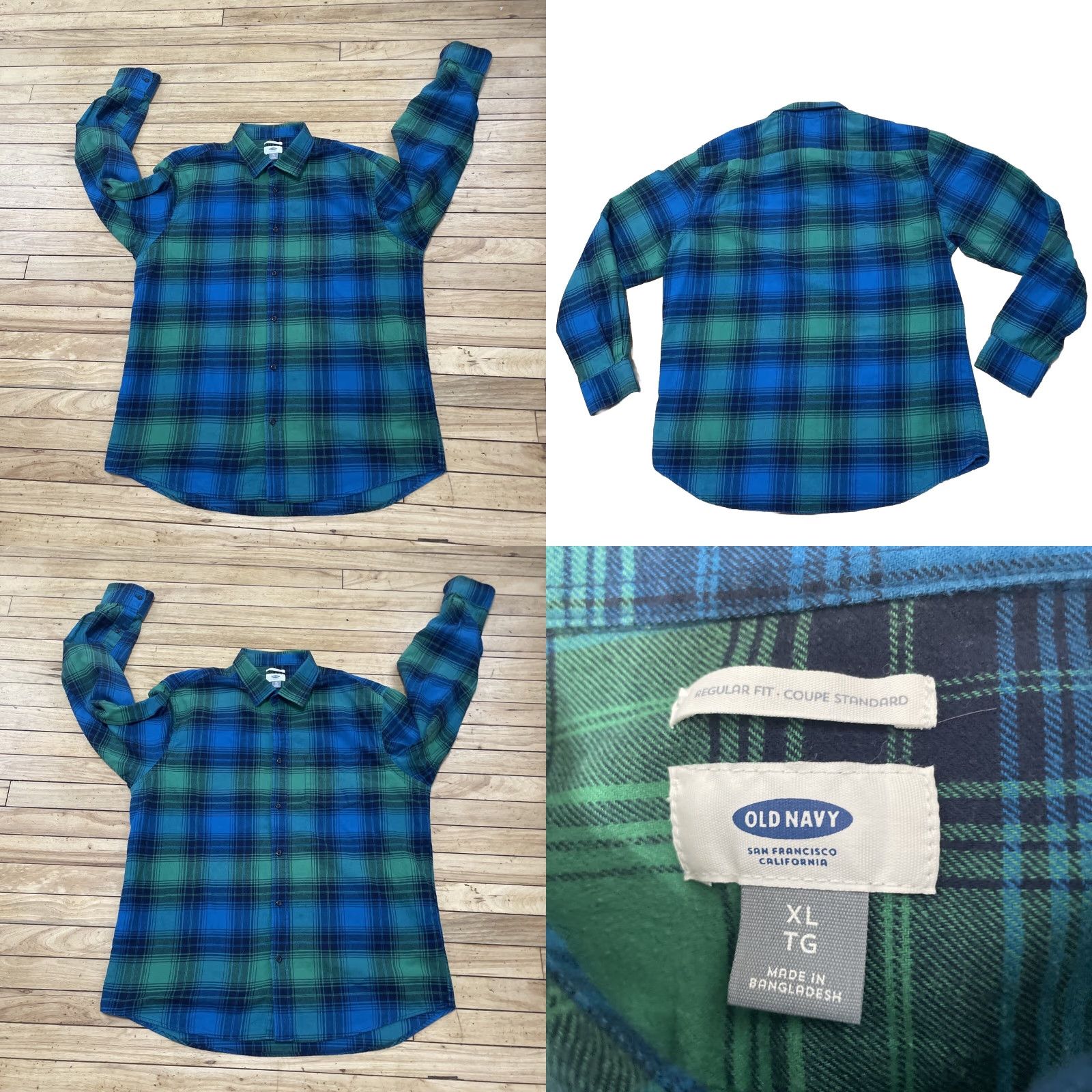 Old Navy OLD NAVY Flannel Shirt Men XL Blue Green Bright Blackwatch Plaid Button-Up Casual Outdoors Critical: Chamois Beach Pilled Size US XL / EU 56 / 4 - 9 Thumbnail