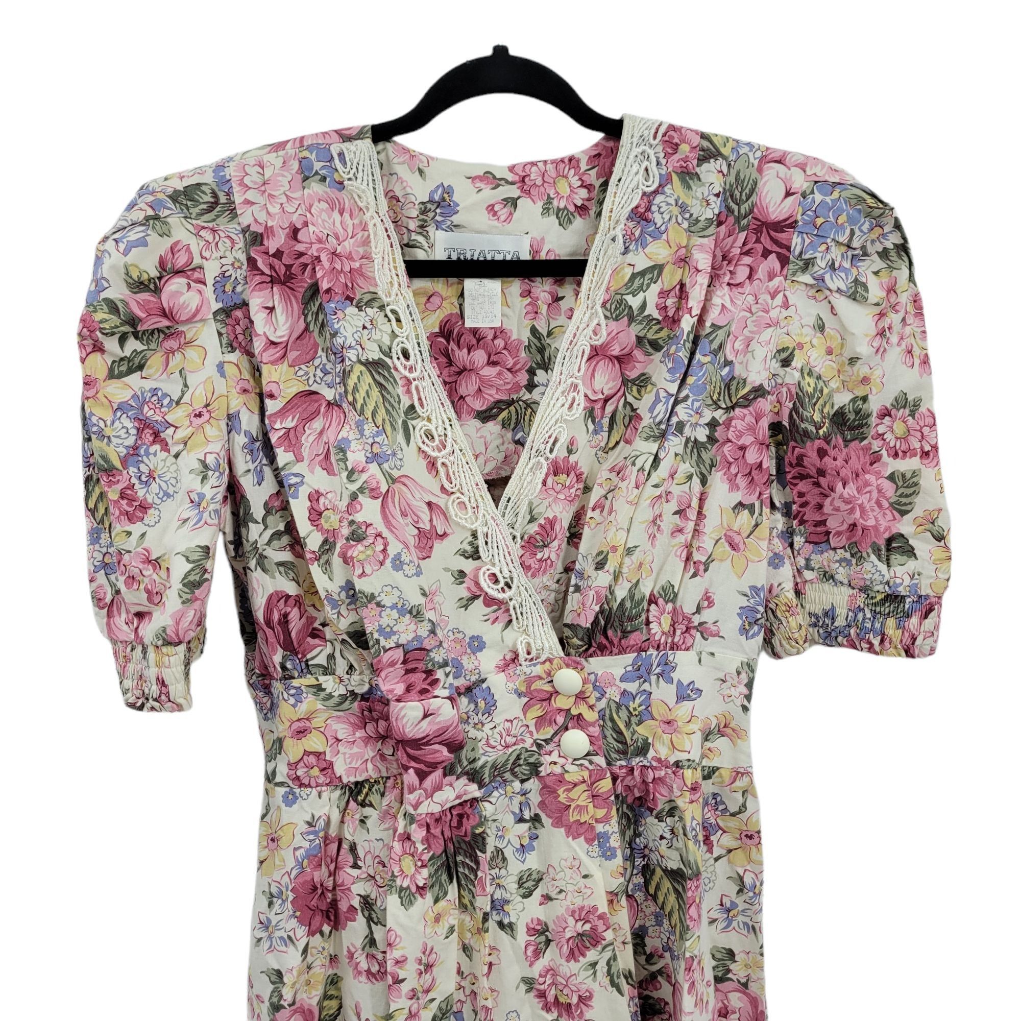 Vintage Vtg 80's Womens Dress L Cottage Core Mock Wrap Puff Sleeve F Size L / US 10 / IT 46 - 5 Thumbnail