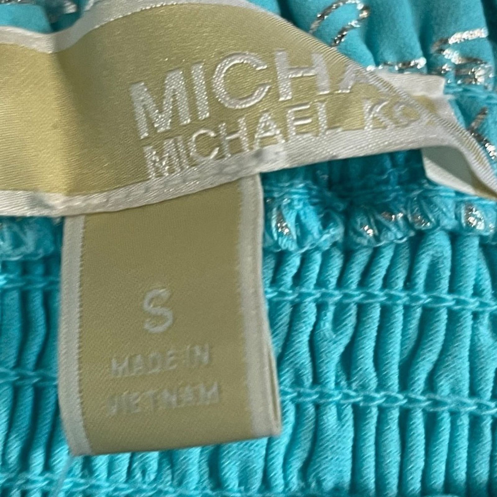 Michael Kors Michael Kors Smocked Peasant Dress Foil Print Turquoises Size S / US 4 / IT 40 - 14 Thumbnail