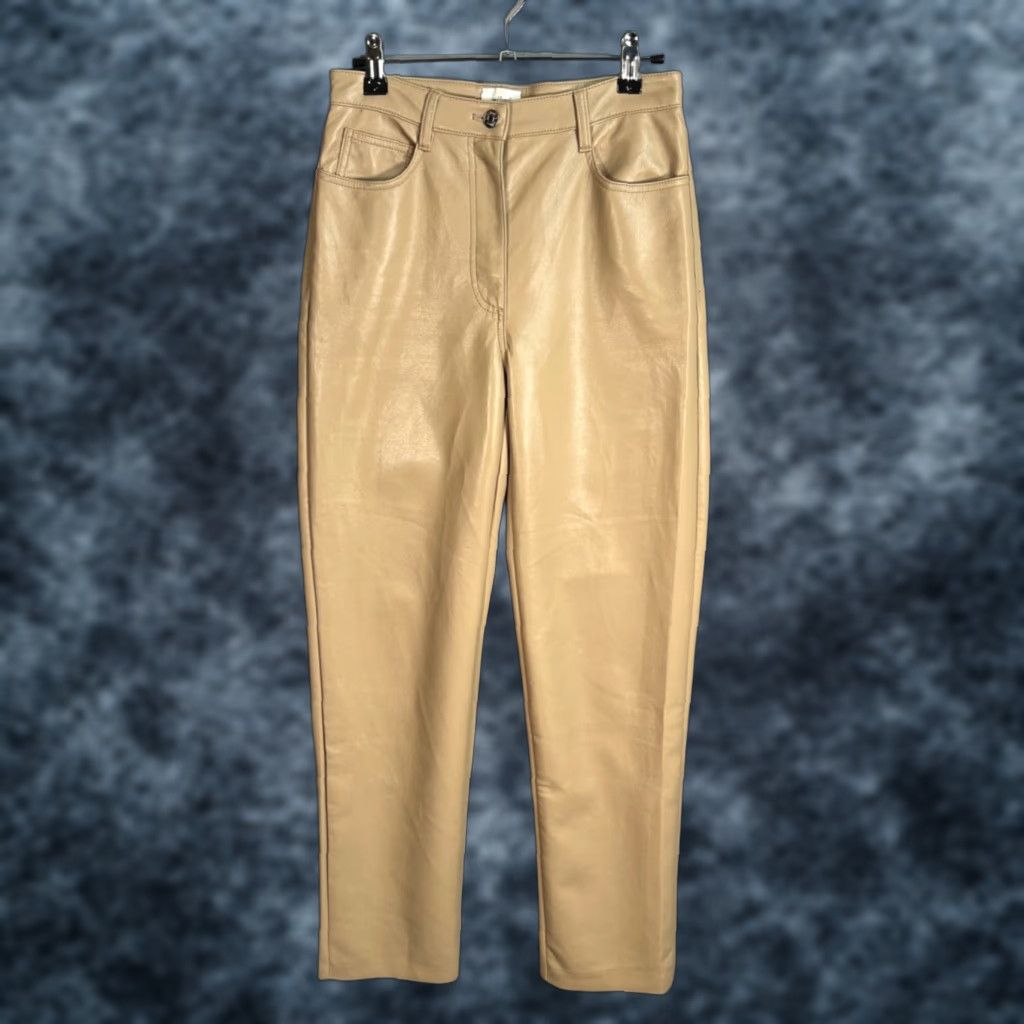 Vintage VINTAGE Wilfred Pants Women's High-Rise Beige Faux Leather Tapered Leg 2 Adult Inseam 27" Front Flat Front Ankle Style Size 26" / US 2 / IT 38 - 1 Thumbnail
