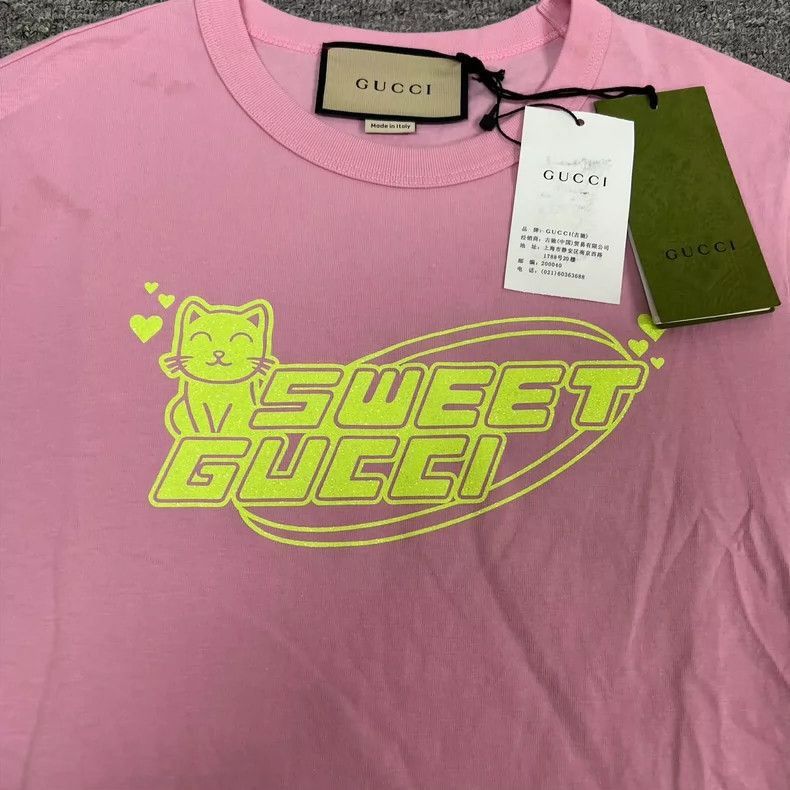 Gucci Gucci Pink Cat Graphic Short Sleeve TShirt-2506 Size M / US 6-8 / IT 42-44 - 4 Thumbnail