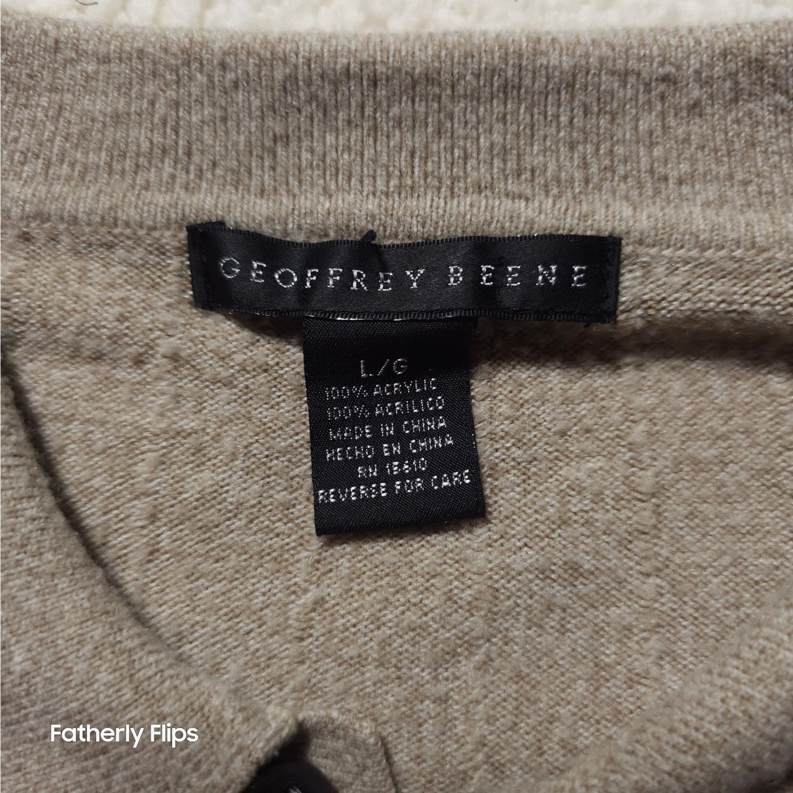 Geoffrey Beene Geoffrey Beene Men's Large Tan Ribbed Long Sleeve Polo Shirt Size US L / EU 52-54 / 3 - 3 Thumbnail