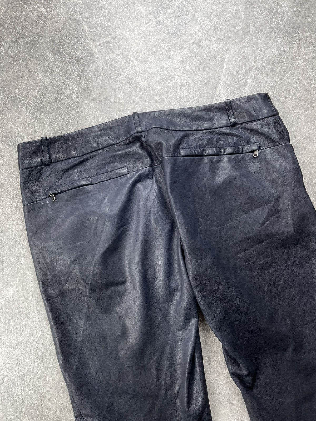Genuine Leather × Ilaria Nistri Ilaria Nistri Avant Garde Leather Navy Blue Biker Pants Size 34" / US 12 / IT 48 - 3 Thumbnail