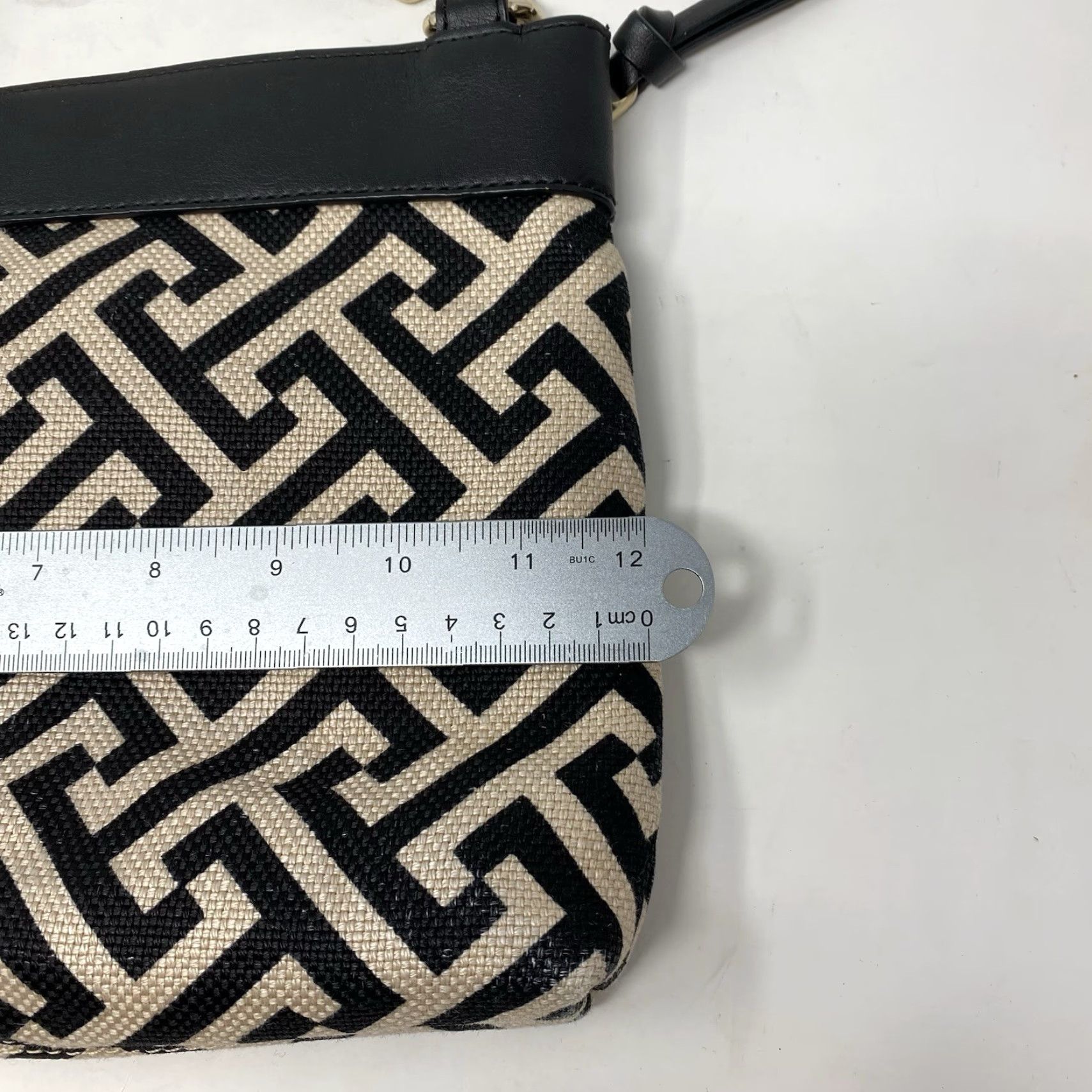 Vintage Spartina 449 Leather & Linen Handbag Crossbody Purse Zip Pockets Black Tan Casual Women Medium Cute! Size ONE SIZE - 4 Thumbnail
