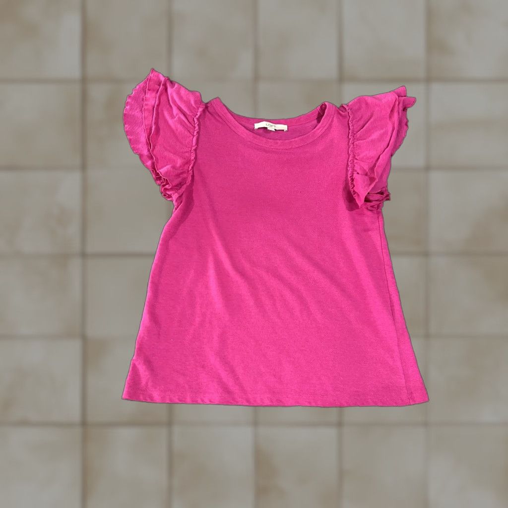 Loft Loft Shirt Womens Small Pink Flutter Sleeve Ruffle Crew Neck Casual Top Blouse Summer Size S / US 4 / IT 40 - 1 Thumbnail