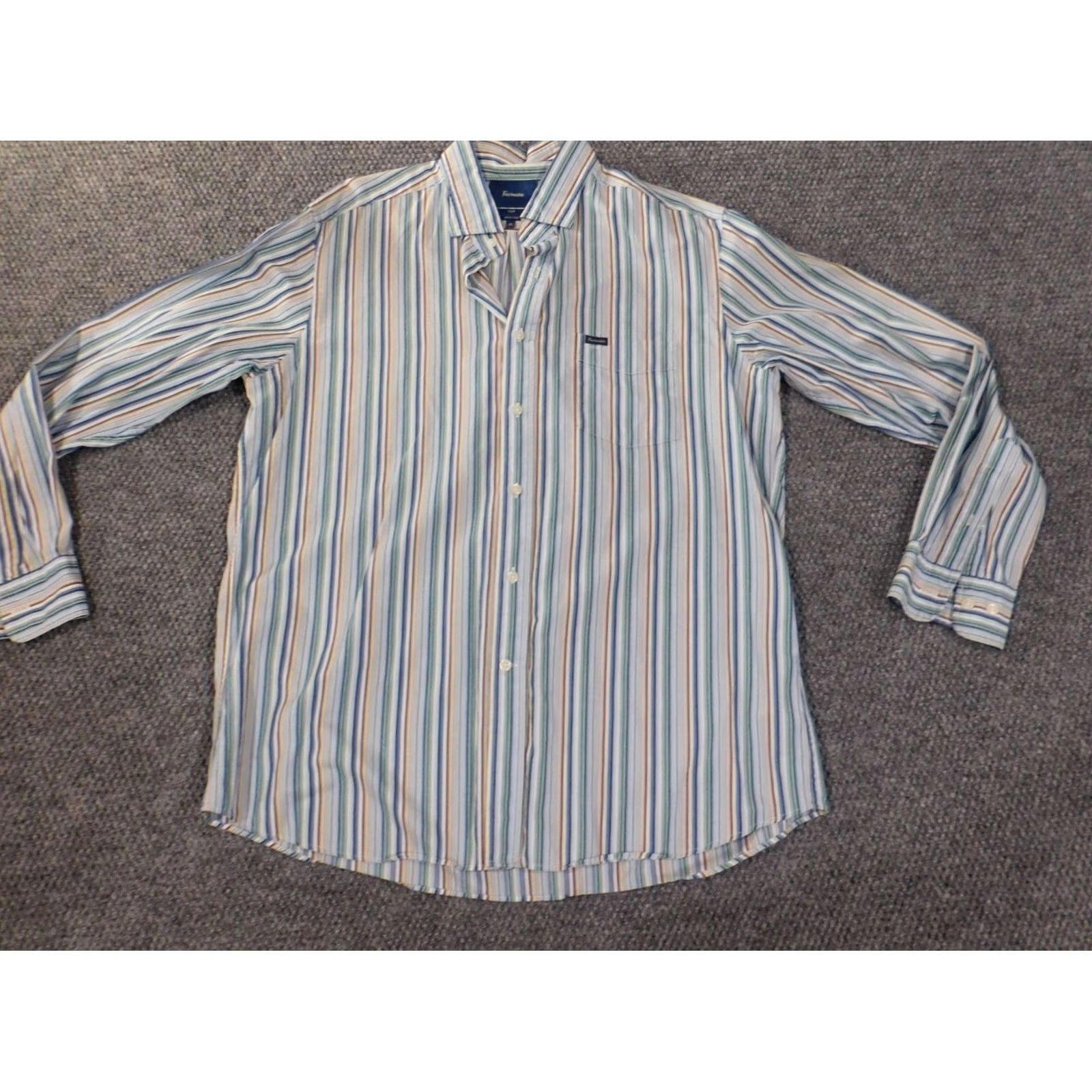 Faconnable Façonnable Shirt XL Blue Striped Button-Up Men Regular Knit Cotton Button-Down collar Vintage No Size US XL / EU 56 / 4 - 3 Thumbnail