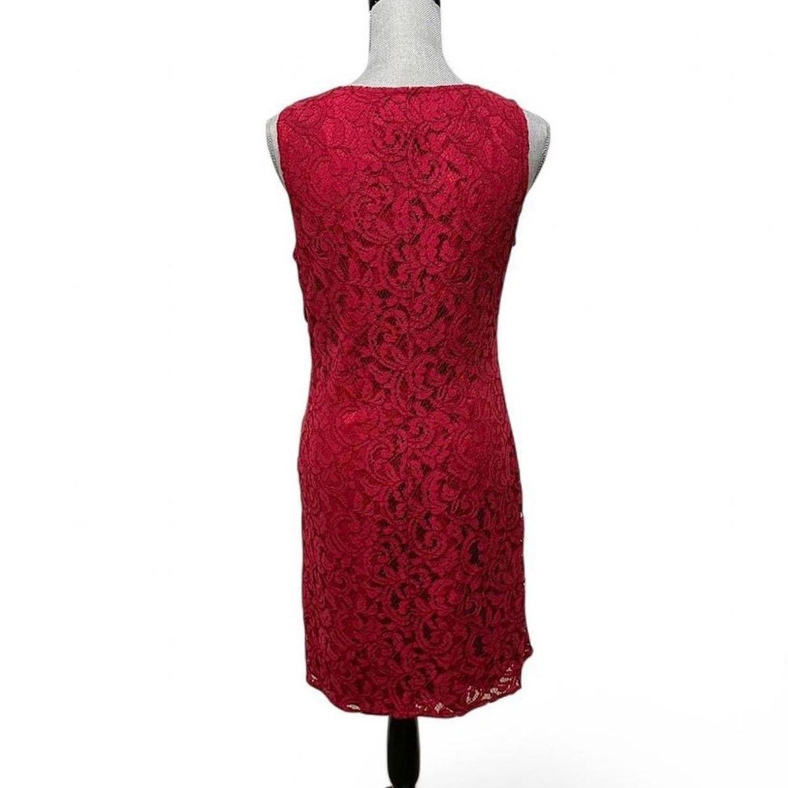 Adrianna Papell Red lace overlay pencil sleeveless cocktail dress Size L / US 10 / IT 46 - 2 Thumbnail