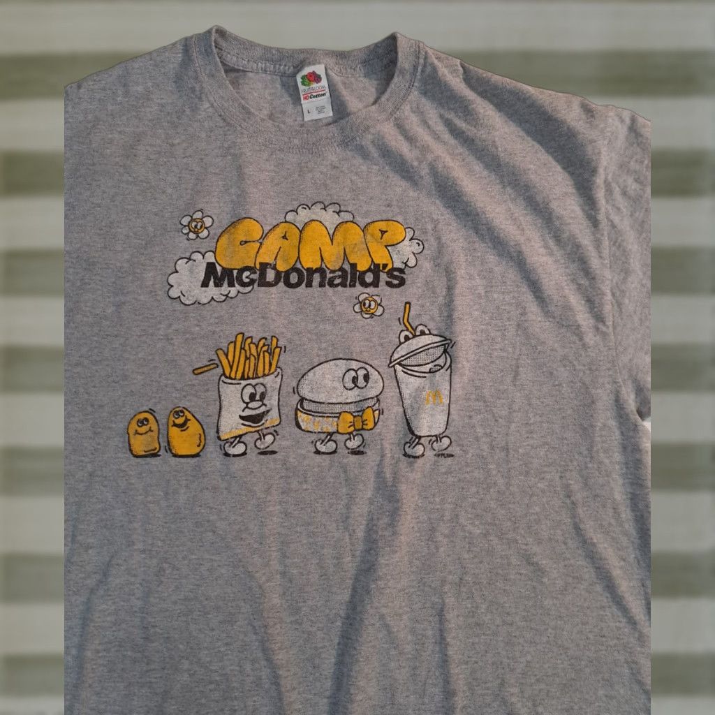 Fruit Of The Loom VINTAGE McDonalds Camp Big Mac Fries Shake Nuggets T-Shirt Adult Large Gray Retro Men Short Sleeve Regular L Shine? Size US L / EU 52-54 / 3 - 1 Thumbnail