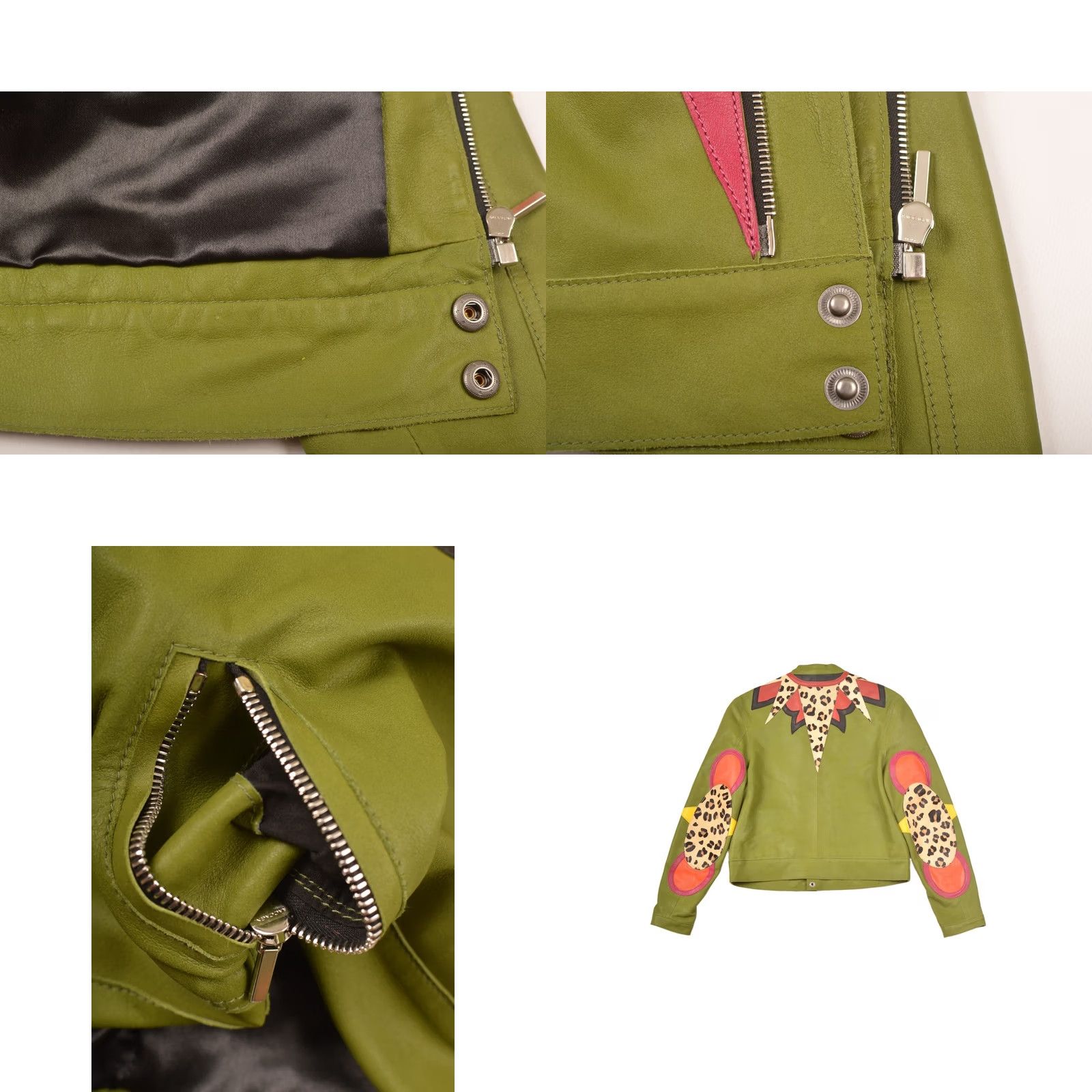Vintage Michel Klein Mimi Liberte Leather Jacket ML 204 1207E Size 38 Green Women Biker Jacket Size XS / US 0-2 / IT 36-38 - 8 Thumbnail