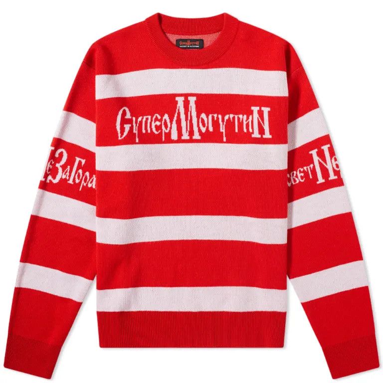 PACCBET o1mle0724 Striped Crewneck Jumper in Red & White Size US M / EU 48-50 / 2 - 1 Thumbnail