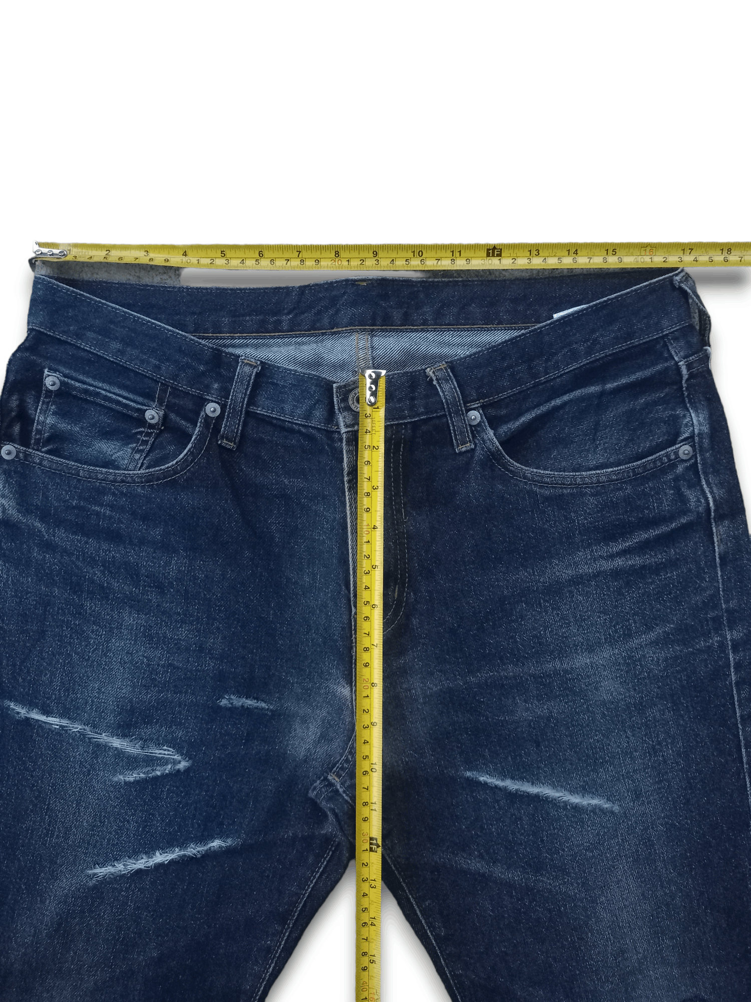 GU × Japanese Brand Vintage Japanese Gu Blue Wash Distressed Jeans 34x27 Size US 34 / EU 50 - 8 Thumbnail